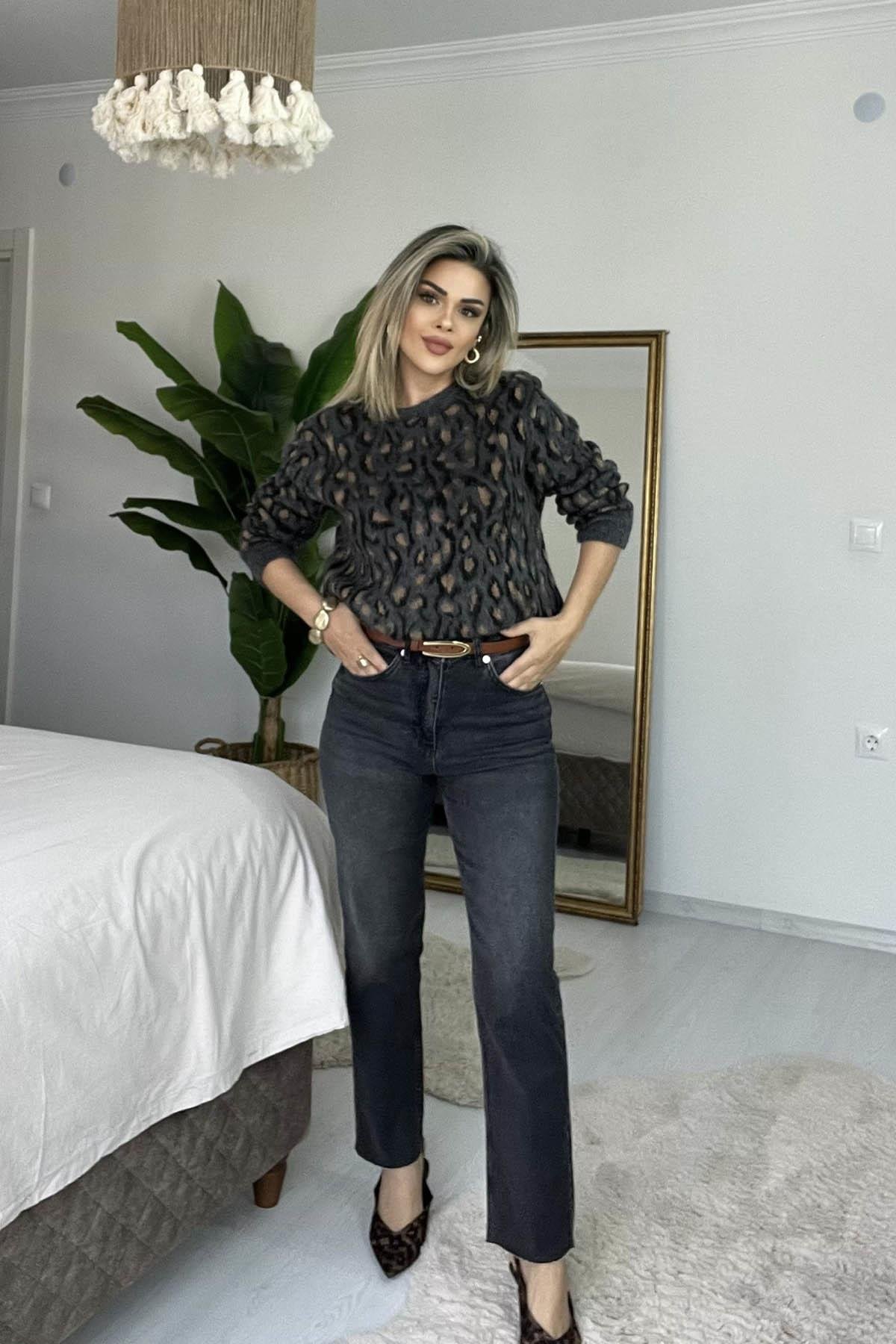 Eswomes Kesik Paça Boyfit Jean Füme