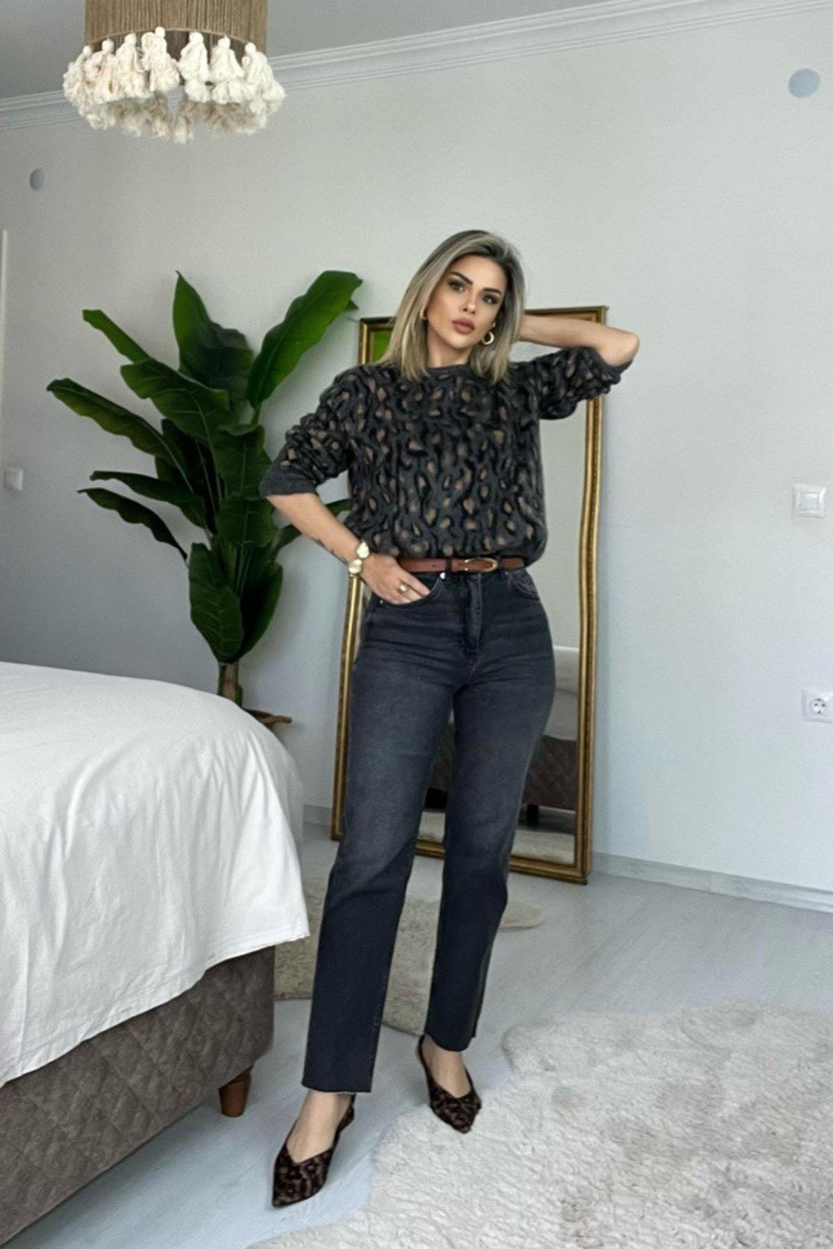 Eswomes Kesik Paça Boyfit Jean Füme