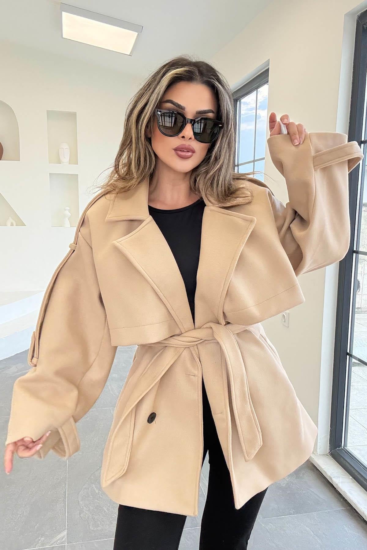 Eswomes Kısa Kaşe Ceket Camel