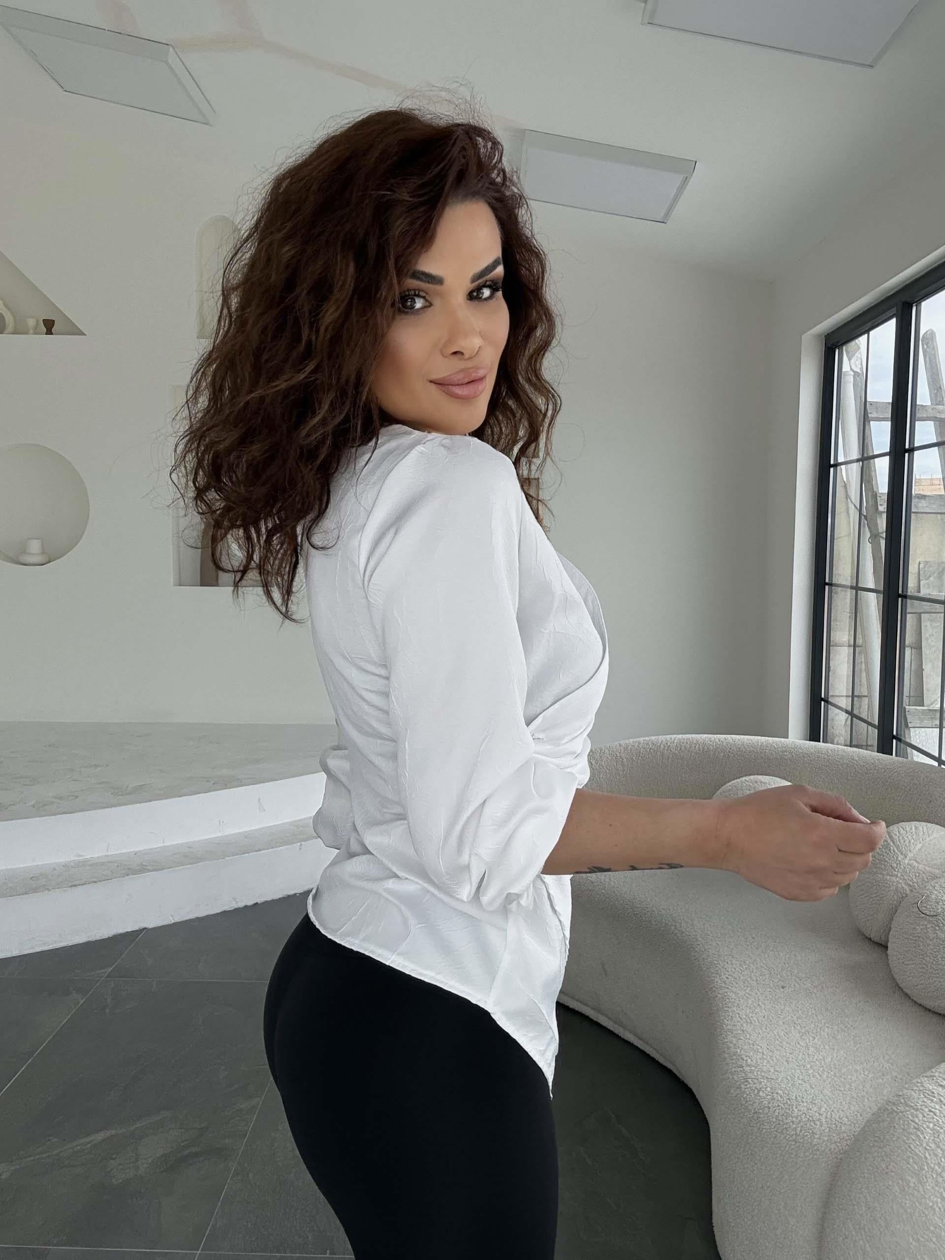 Eswomes Kruvaze Taş Düğmeli Gömlek Beyaz