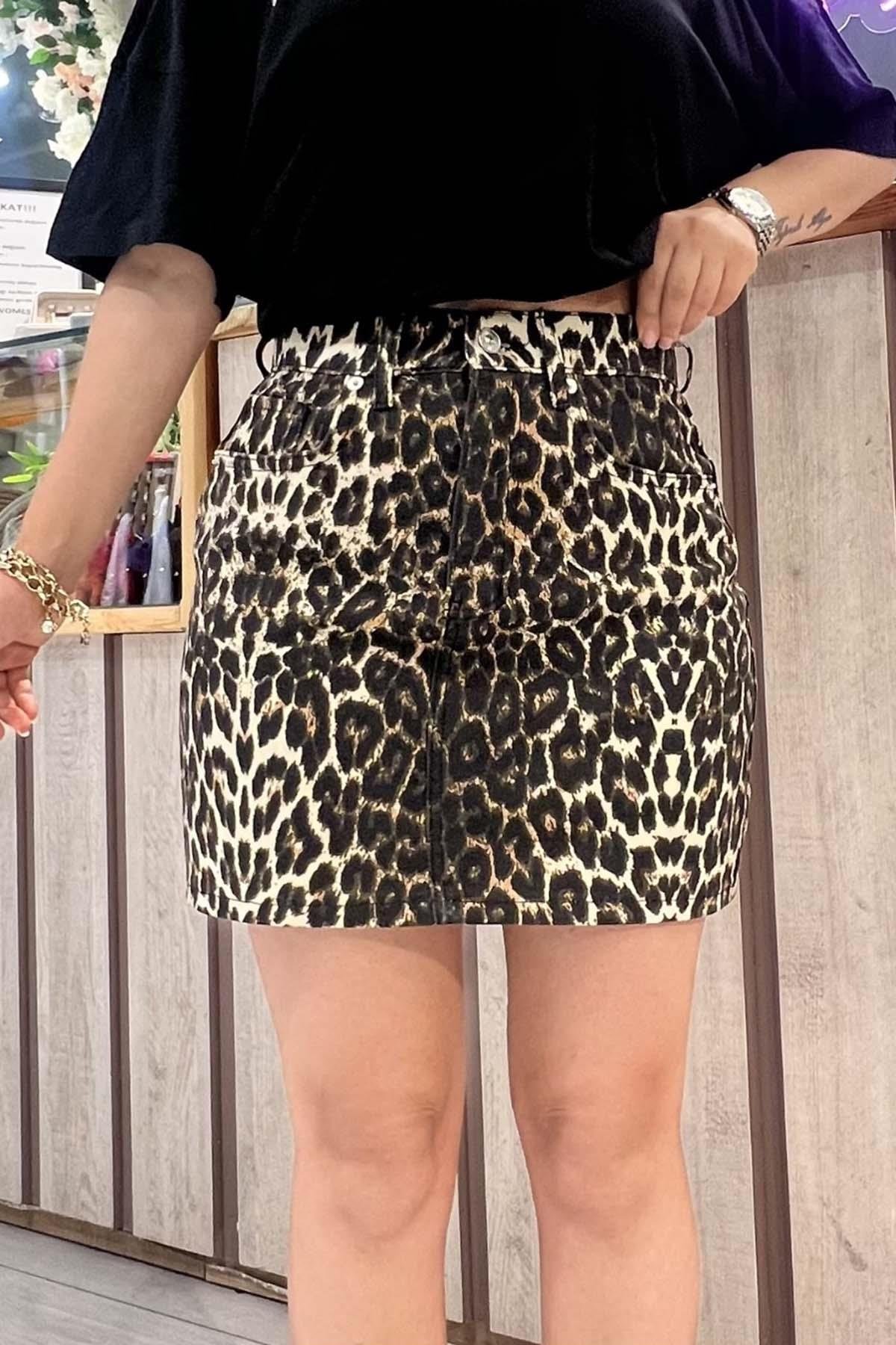 Eswomes Leopar Desen Mini Etek leopar