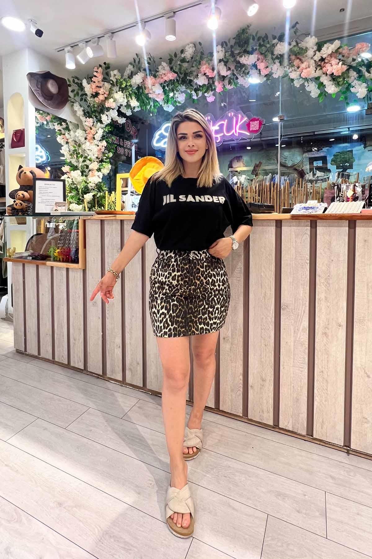 Eswomes Leopar Desen Mini Etek leopar