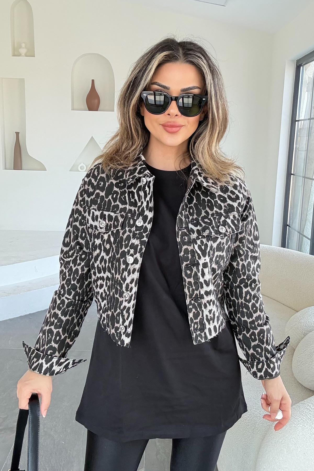 Eswomes Leopar Desen Ön Cepli Ceket leopar