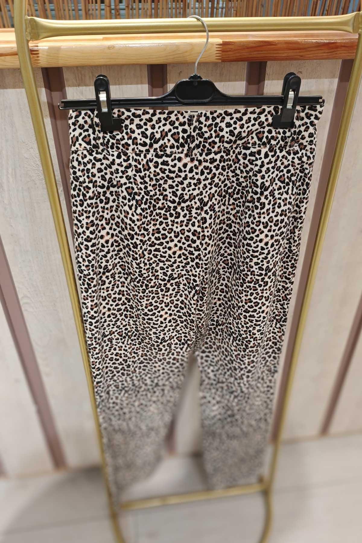 Eswomes Leopar Desenli Mom Pantolon Siyah