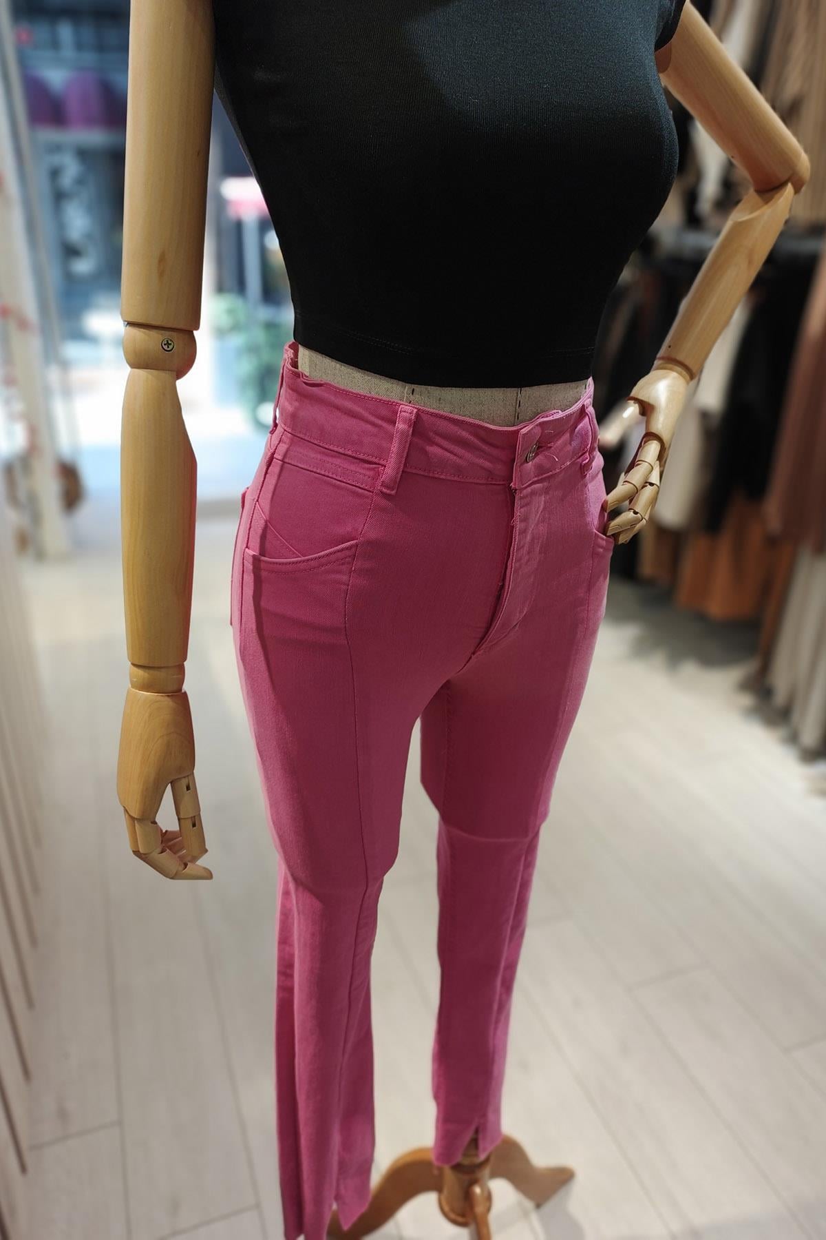 Eswomes Ön Yırtmaçlı Slim Pantolon Fuşya