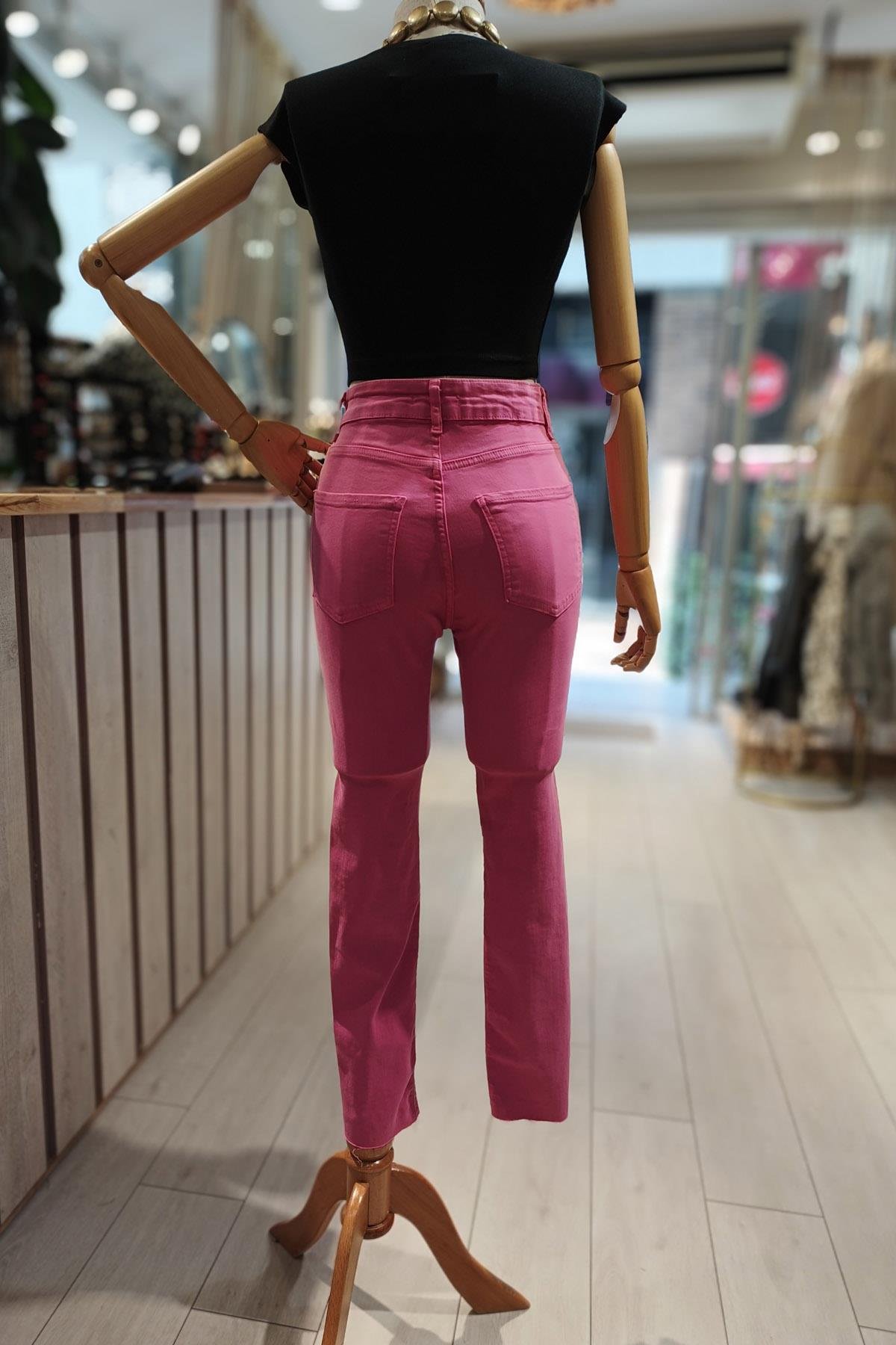 Eswomes Ön Yırtmaçlı Slim Pantolon Fuşya