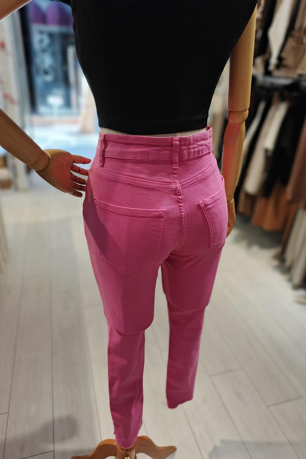 Eswomes Ön Yırtmaçlı Slim Pantolon Fuşya