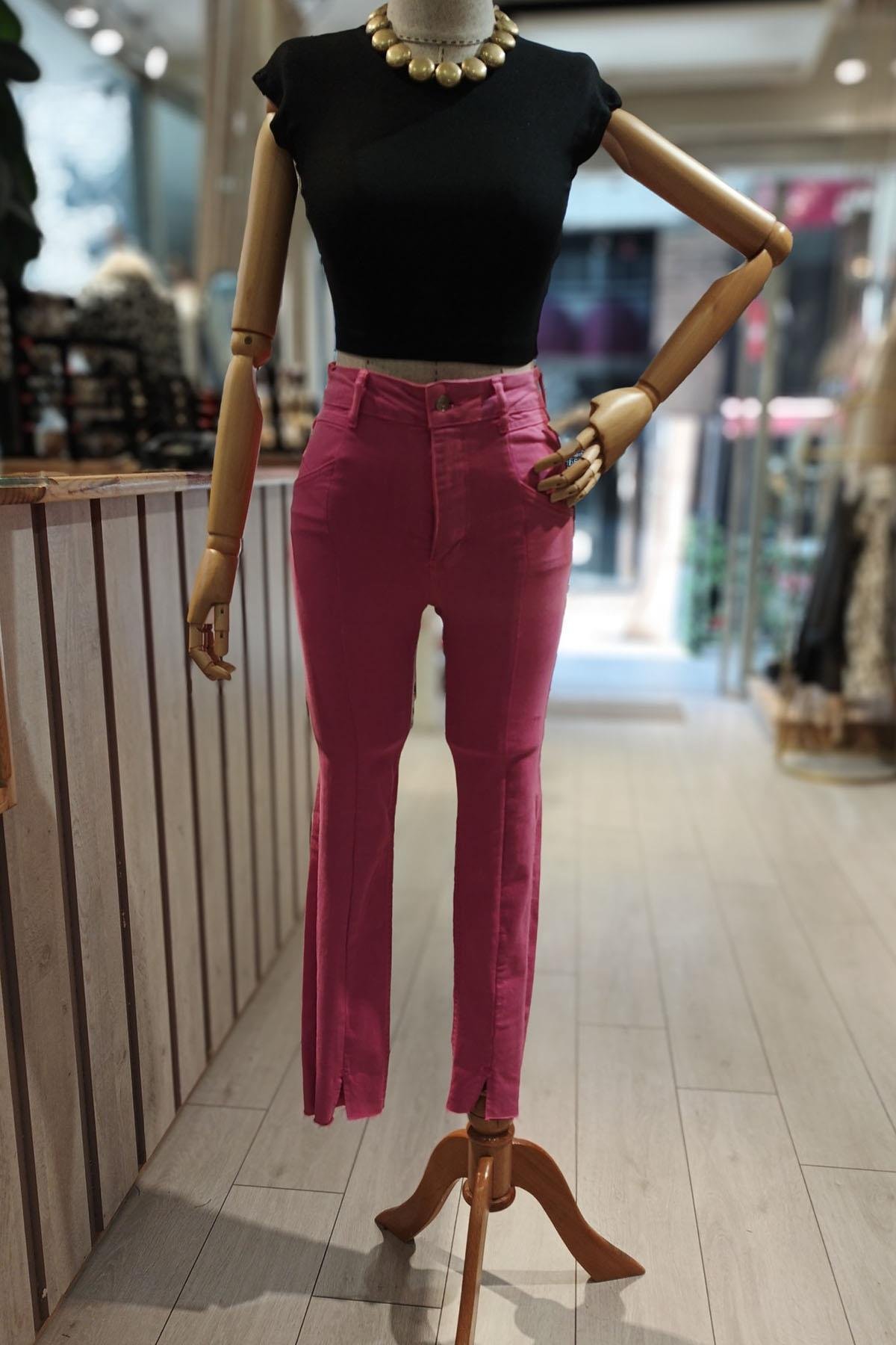 Eswomes Ön Yırtmaçlı Slim Pantolon Fuşya