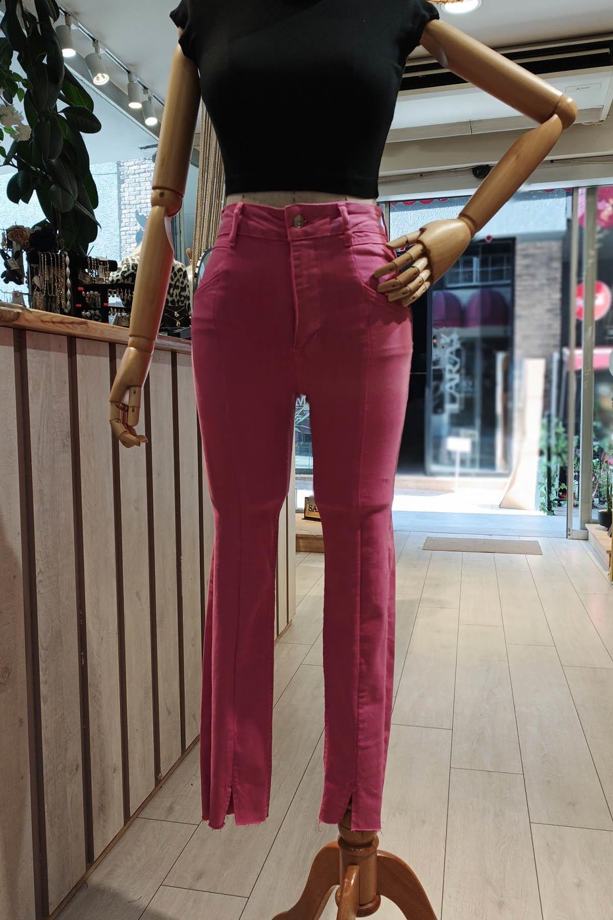 Eswomes Ön Yırtmaçlı Slim Pantolon Fuşya