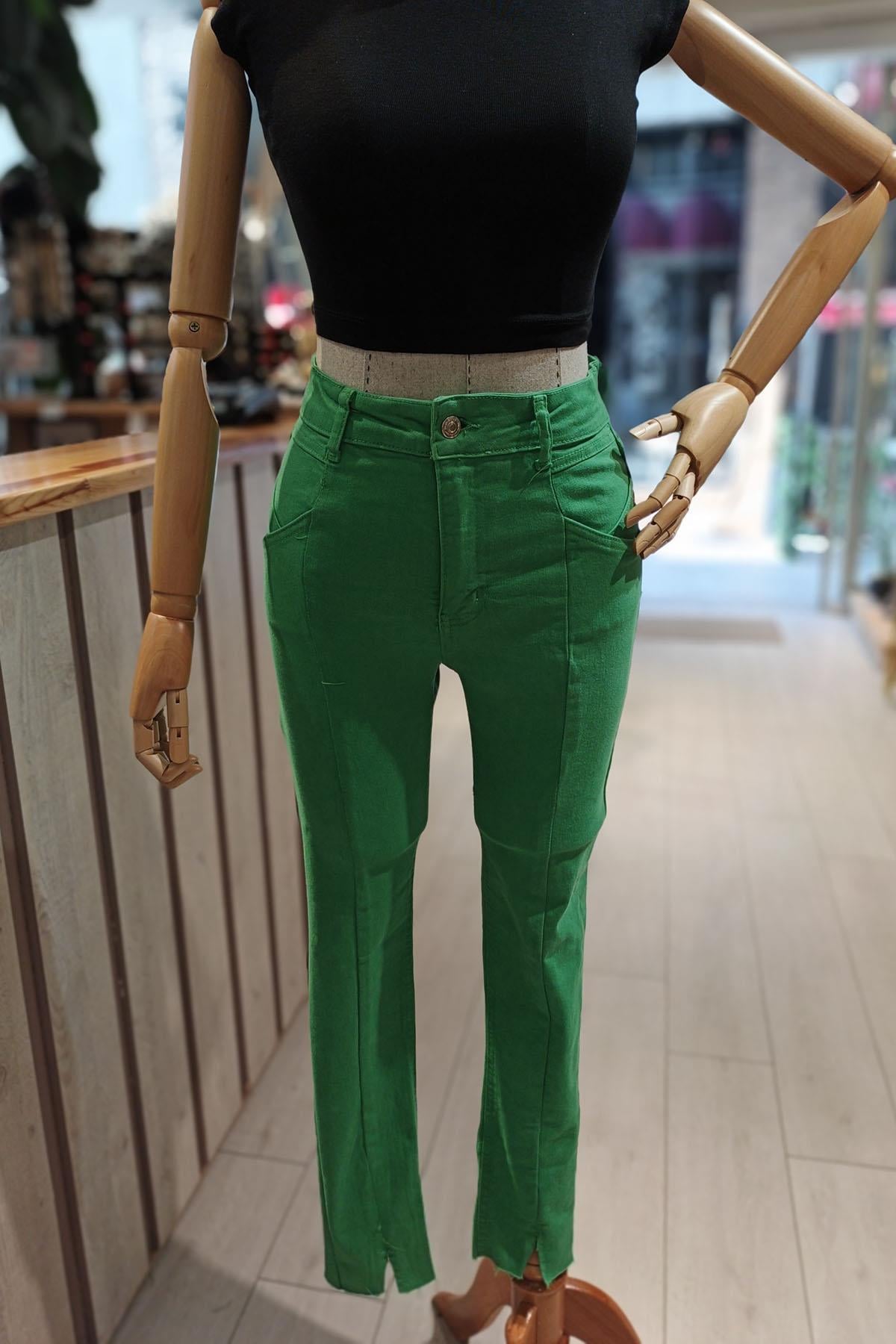 Eswomes Ön Yırtmaçlı Slim Pantolon Yeşil