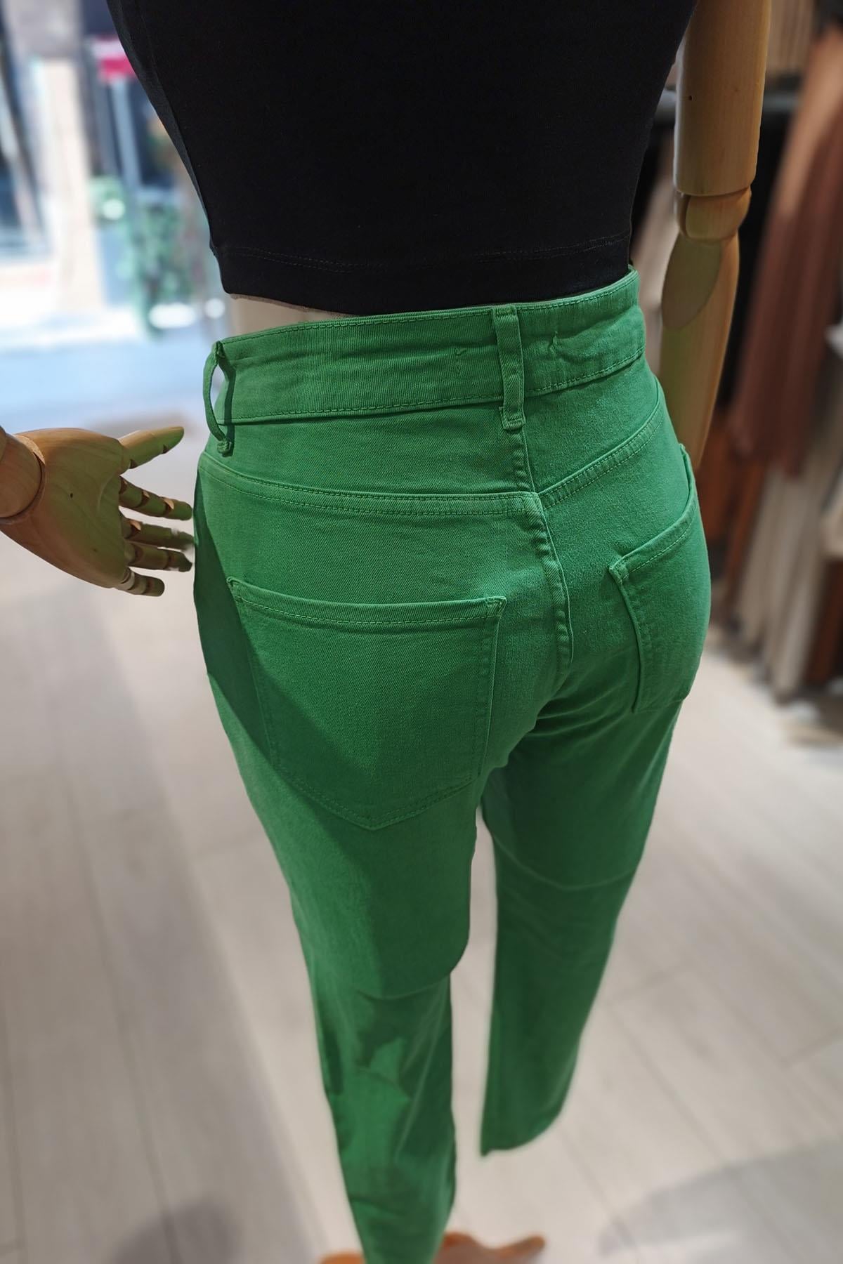Eswomes Ön Yırtmaçlı Slim Pantolon Yeşil