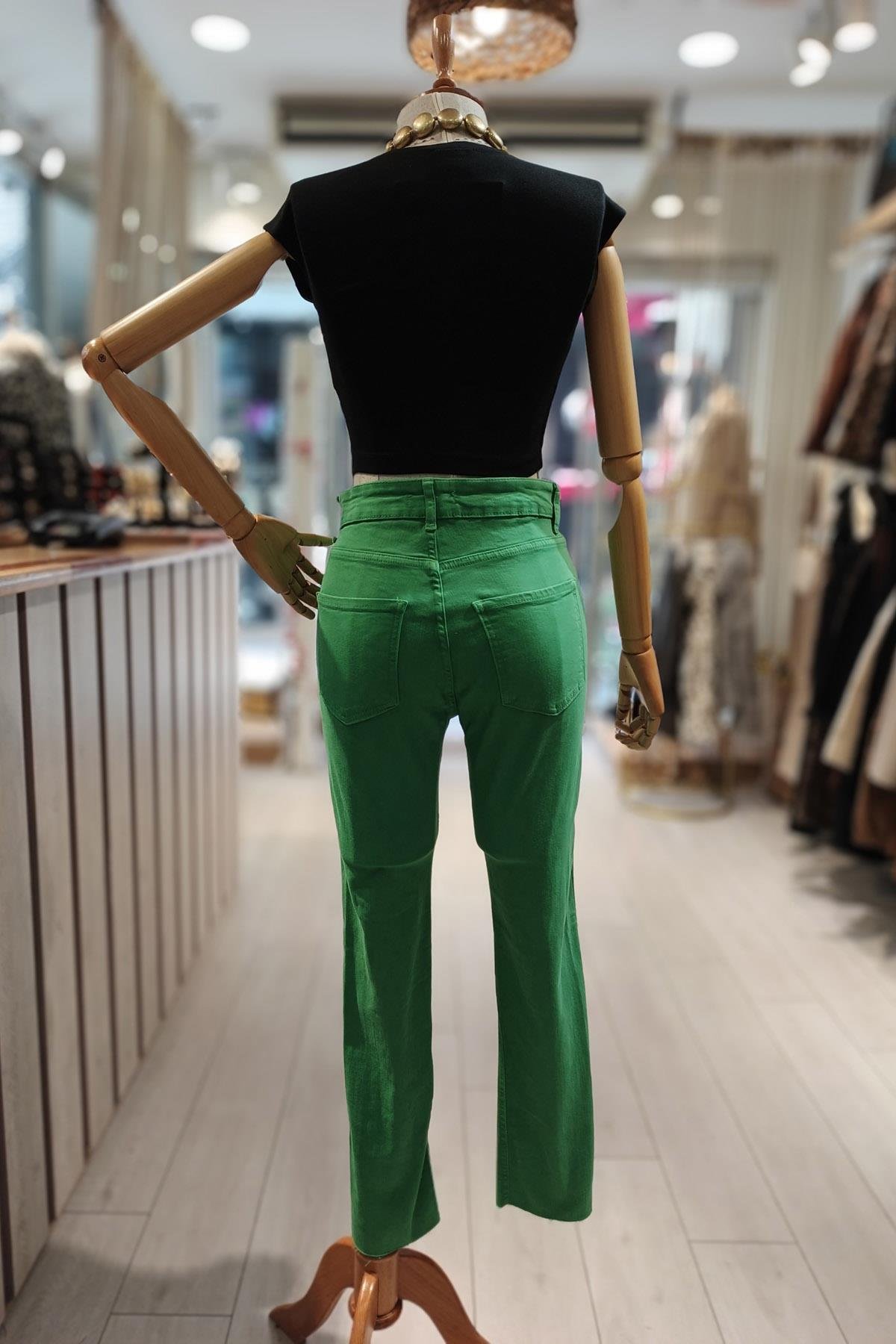 Eswomes Ön Yırtmaçlı Slim Pantolon Yeşil