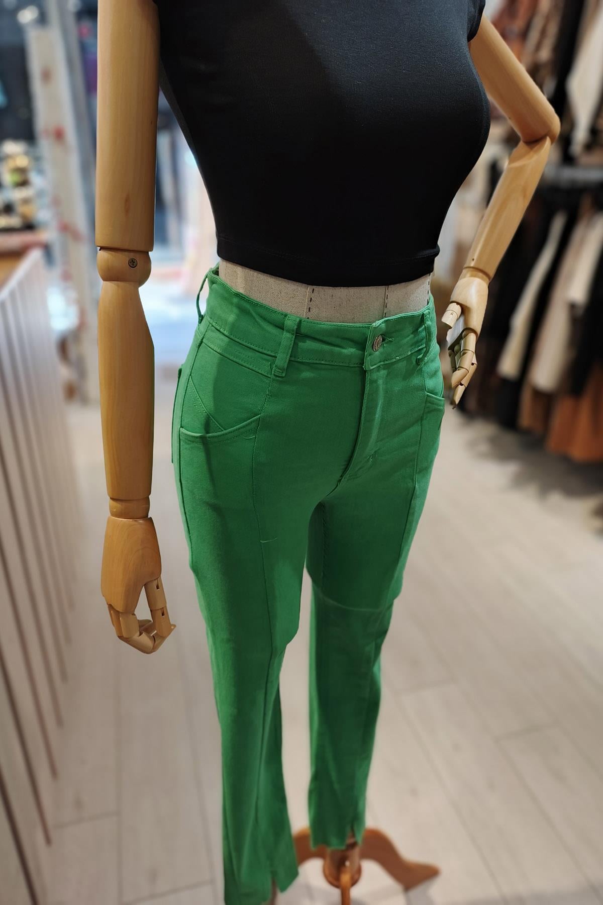 Eswomes Ön Yırtmaçlı Slim Pantolon Yeşil