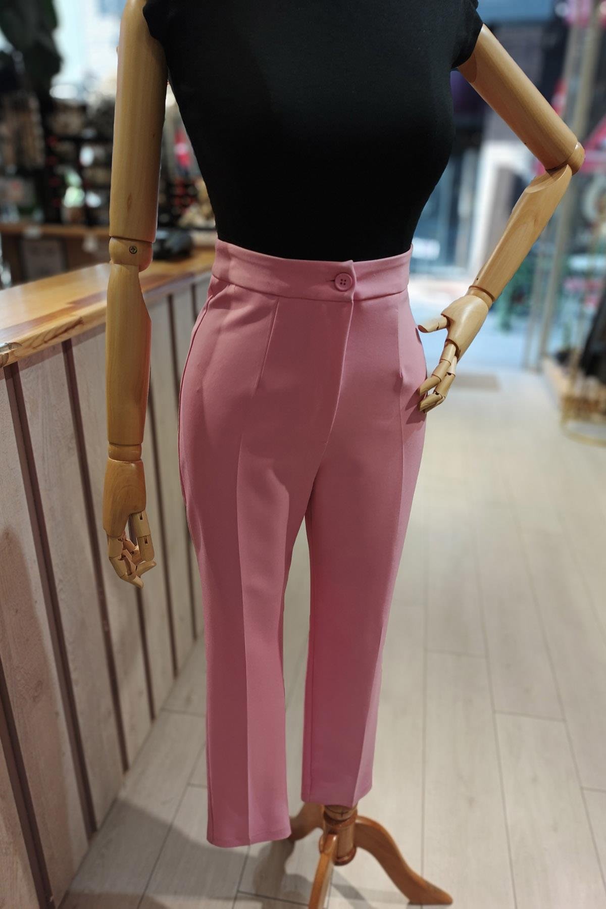 Eswomes Önü Ütü İzli Yüksek Bel Havuç Pantolon Pembe