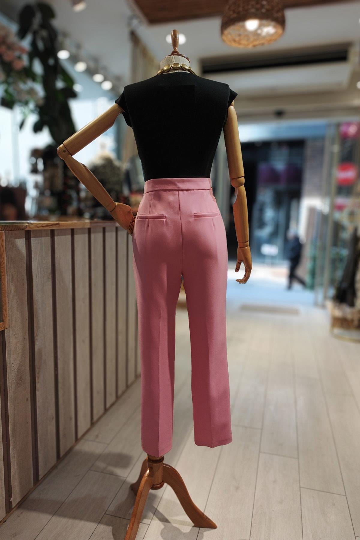 Eswomes Önü Ütü İzli Yüksek Bel Havuç Pantolon Pembe