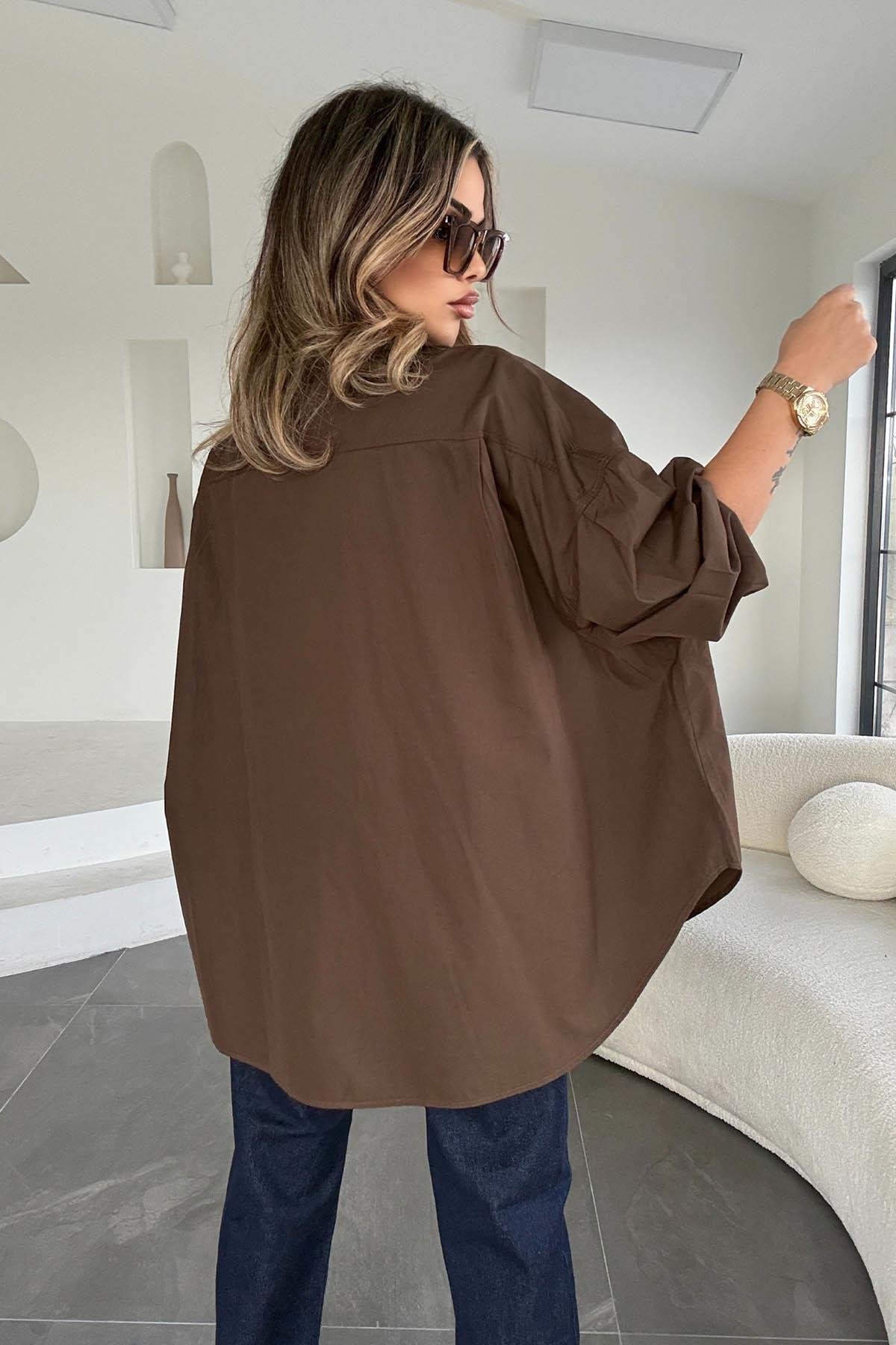 Eswomes Oval Kesim Poplin Gömlek Acı Kahve