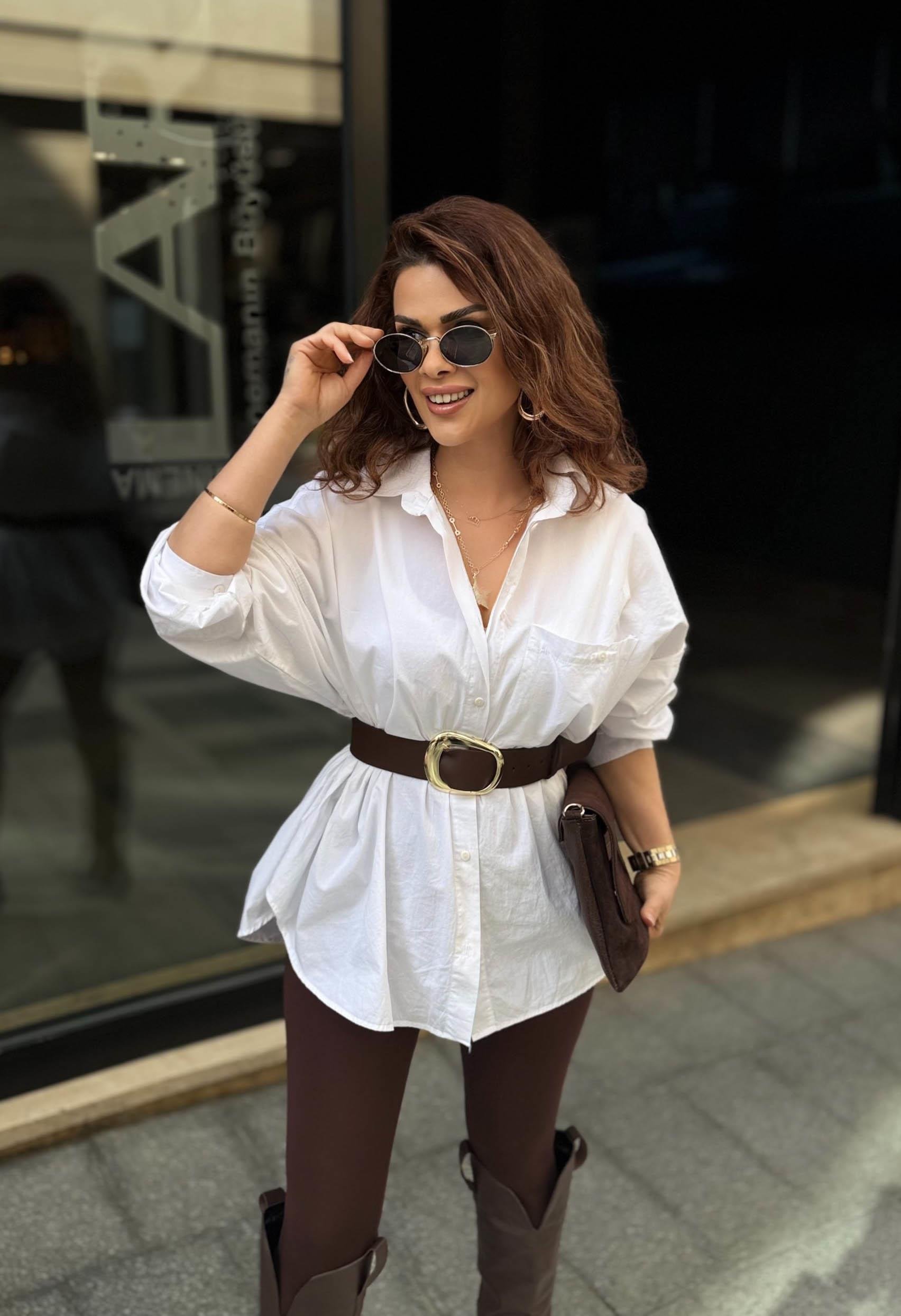 Eswomes Oval Kesim Poplin Gömlek Beyaz