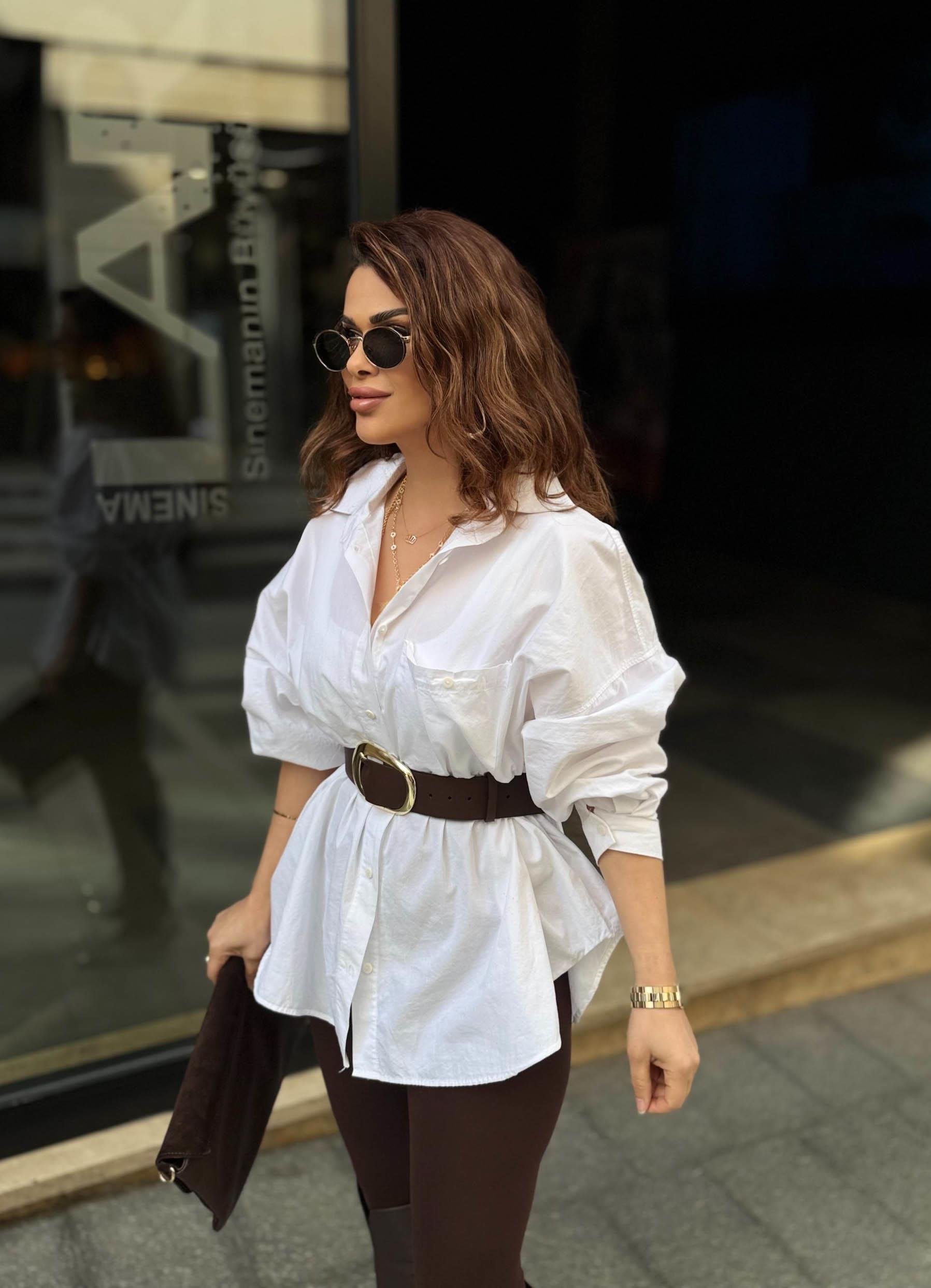 Eswomes Oval Kesim Poplin Gömlek Beyaz