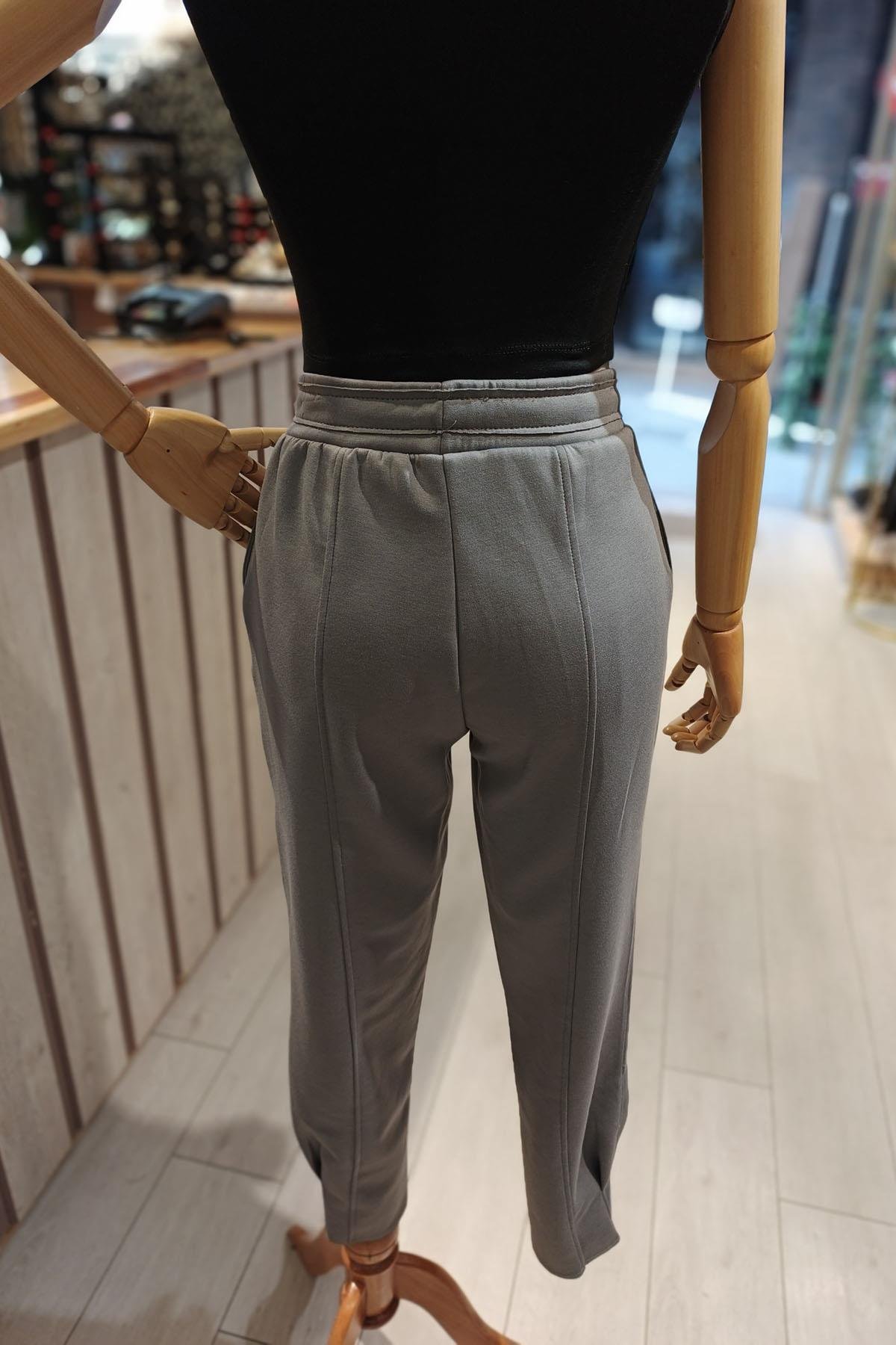 Eswomes Paça Büzgülü Pantolon Gri