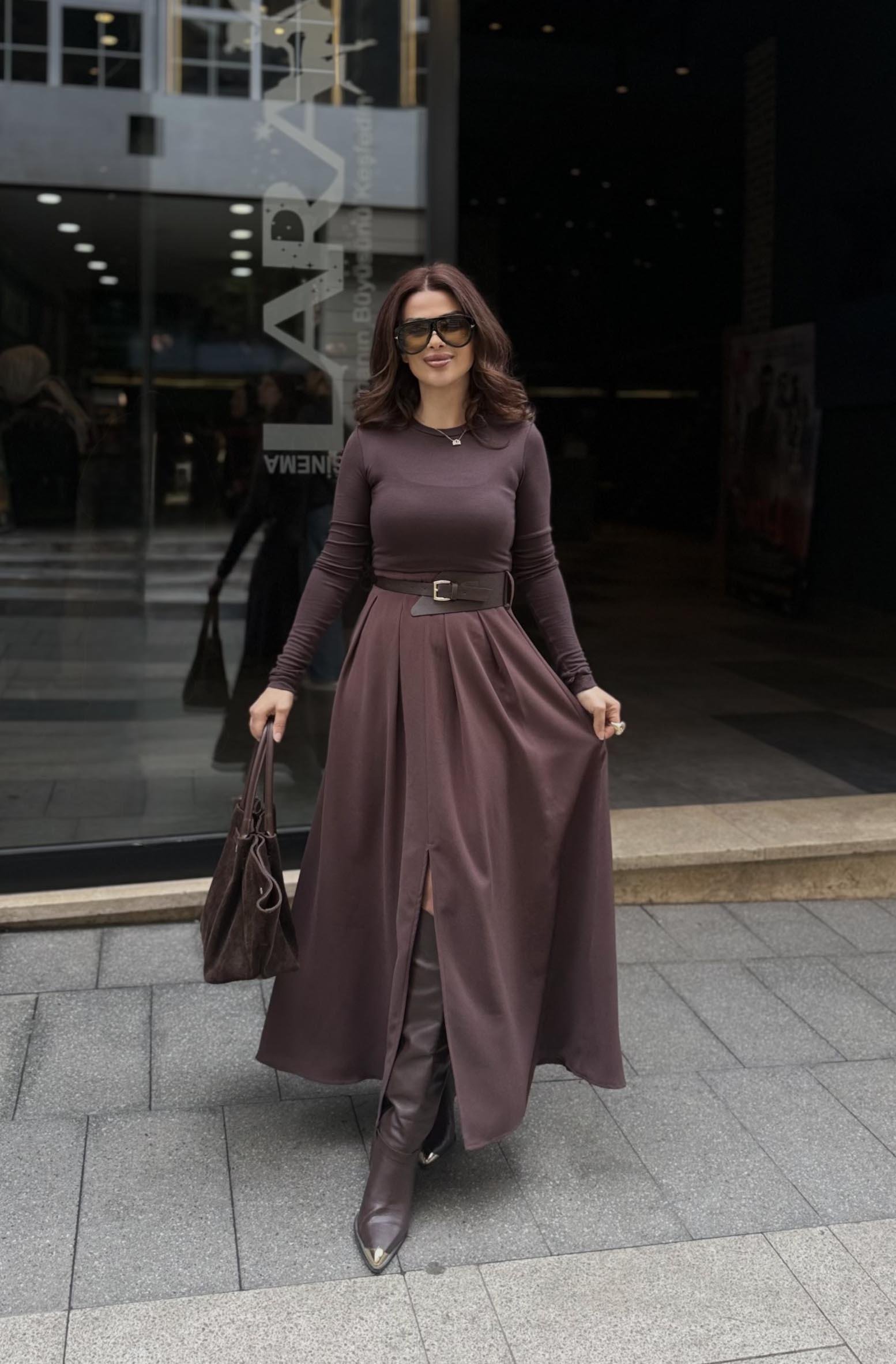 Eswomes Pileli Yıtmaçlı Etek Bitter