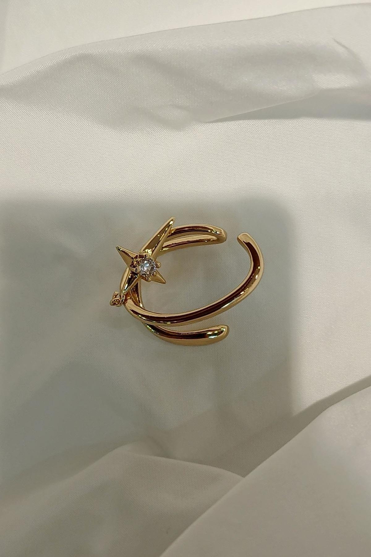 Eswomes Punk Rock Yıldızı Çapraz Küpe Gold