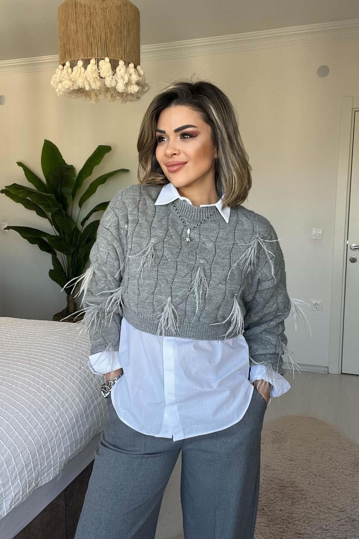 Eswomes Tek Cepli Oversize Gömlek Beyaz