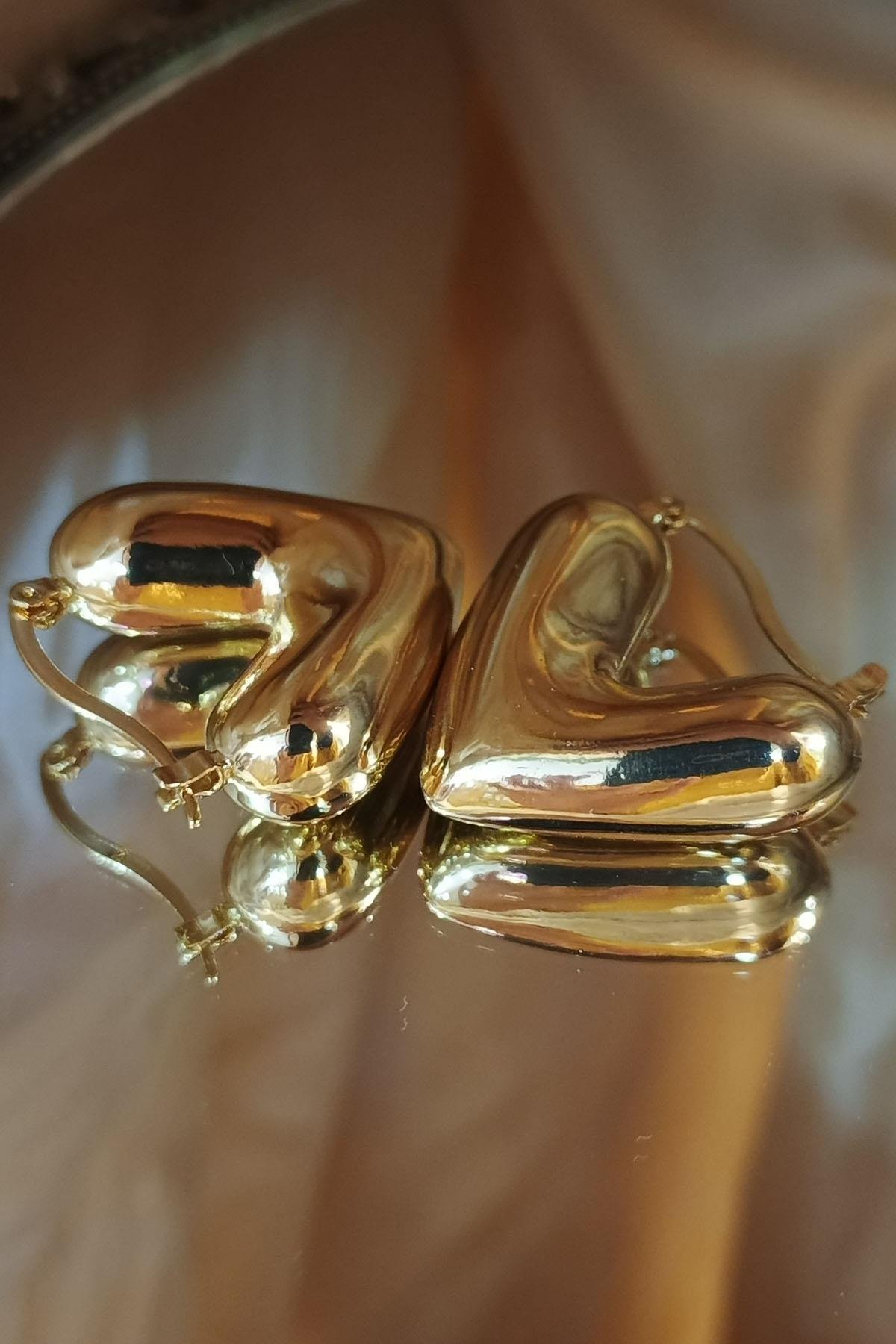 Eswomes Tombul Kalp Küpe Gold