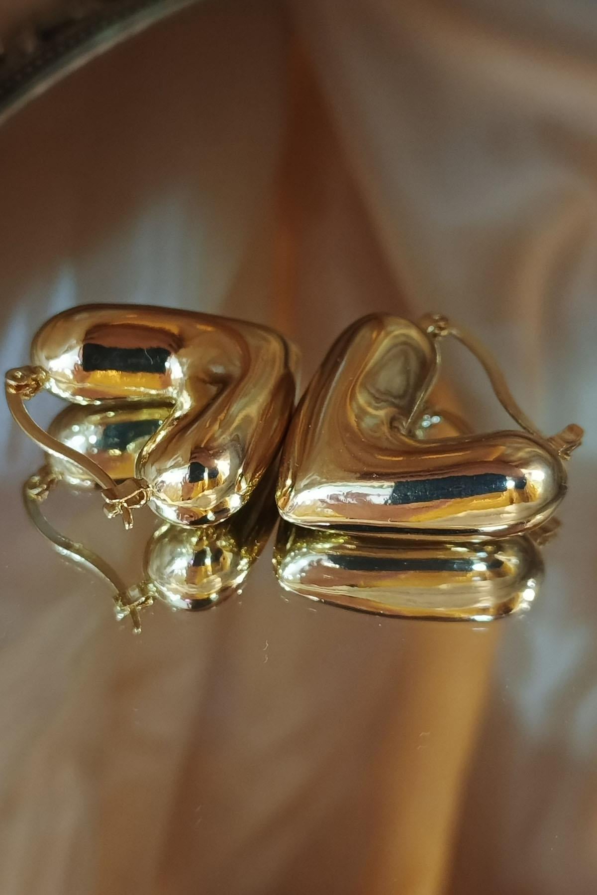 Eswomes Tombul Kalp Küpe Gold