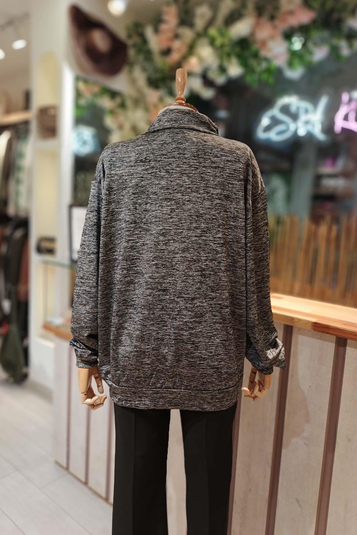 Eswomes Yarım Boğaz Fermuarlı Sweat Gri