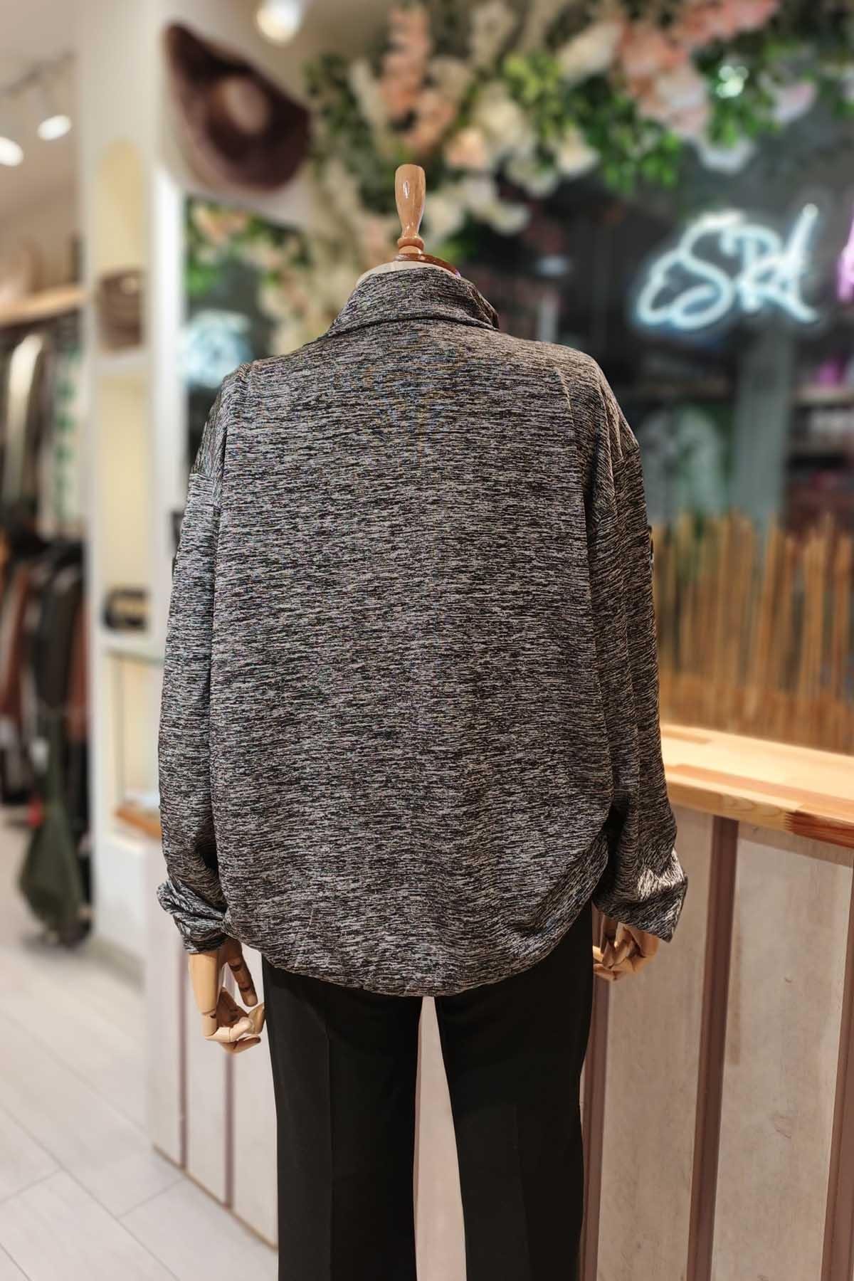 Eswomes Yarım Boğaz Fermuarlı Sweat Gri