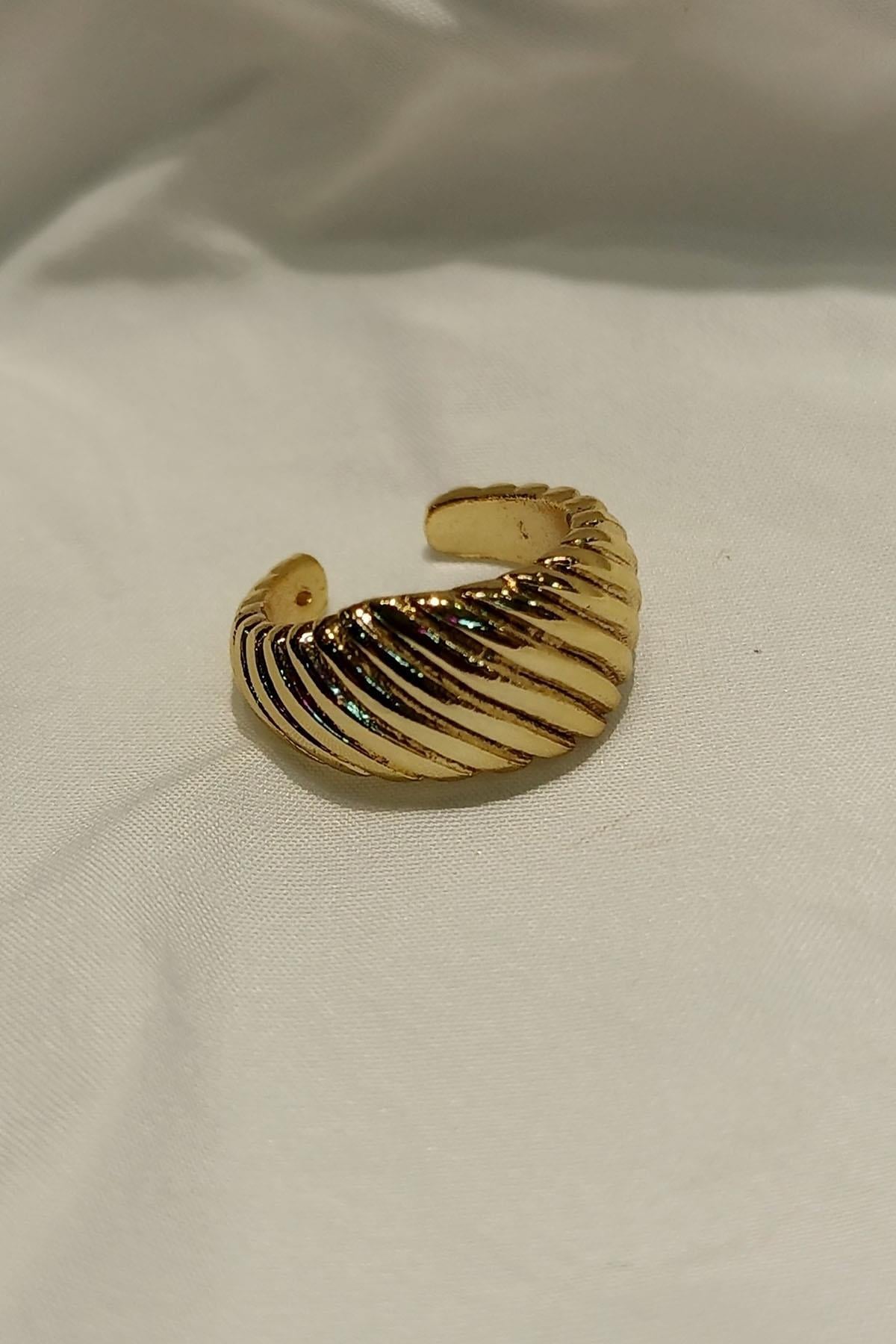 Eswomes Yarım Halka Tırtıklı Kıkırdak Küpe Gold