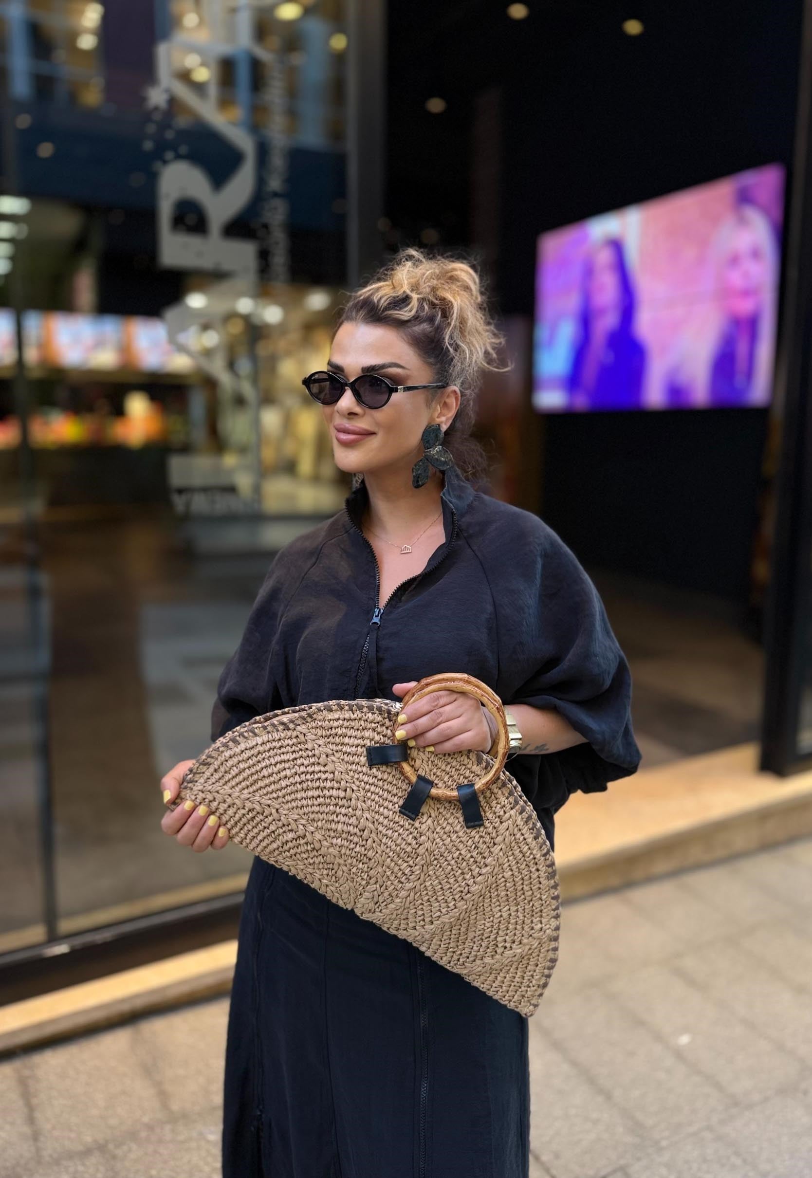 Eswomes Yelpaze Model Ahşap Saplı Çanta Camel