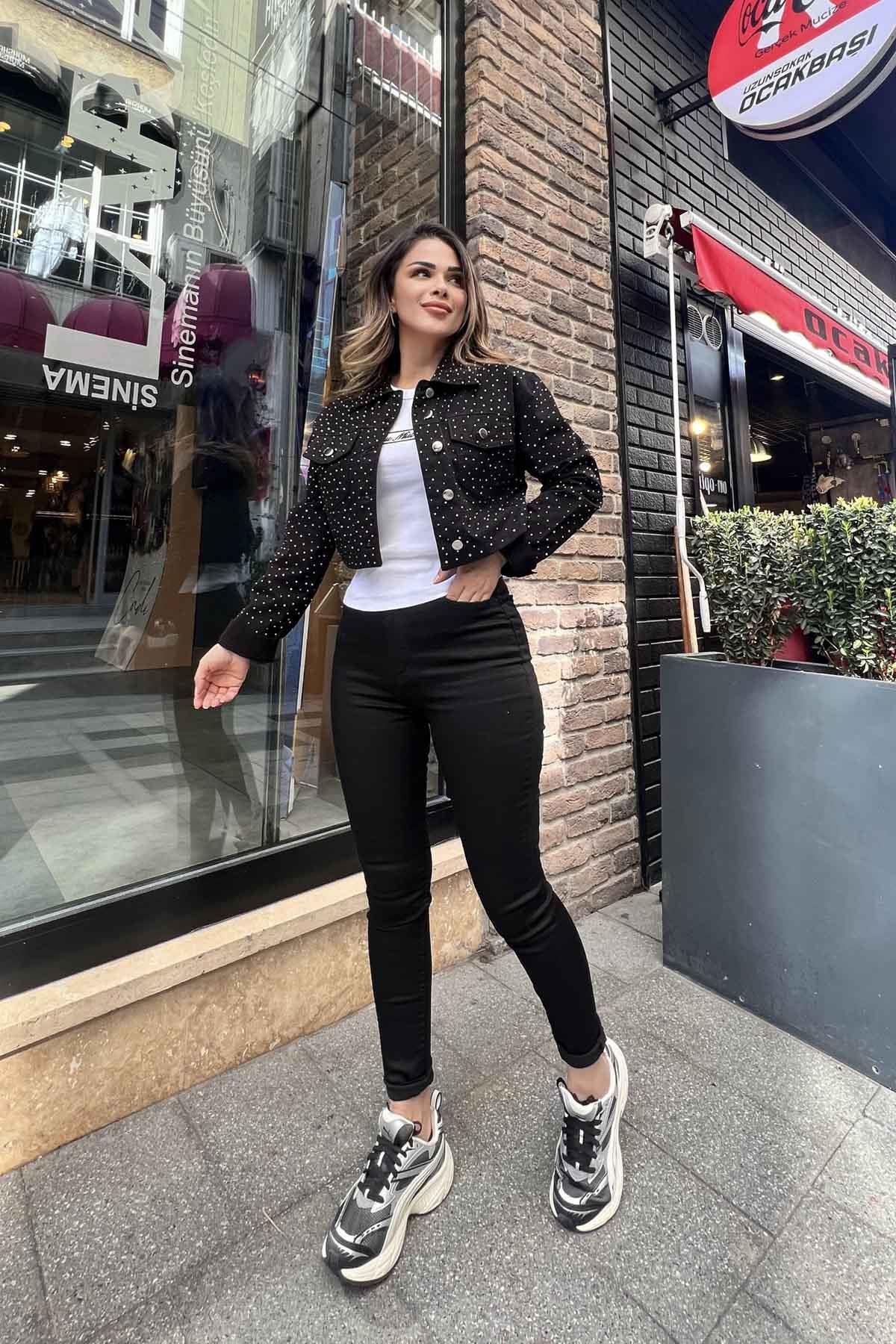Eswomes Yüksek Bel Skinny Jean Siyah