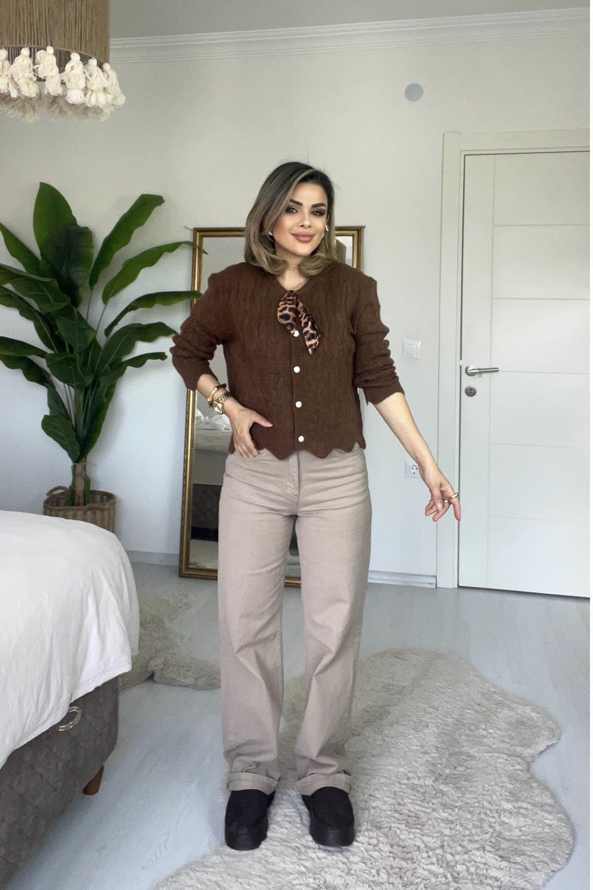 Eswomes Yüksek Bel Straight Jean Vizon