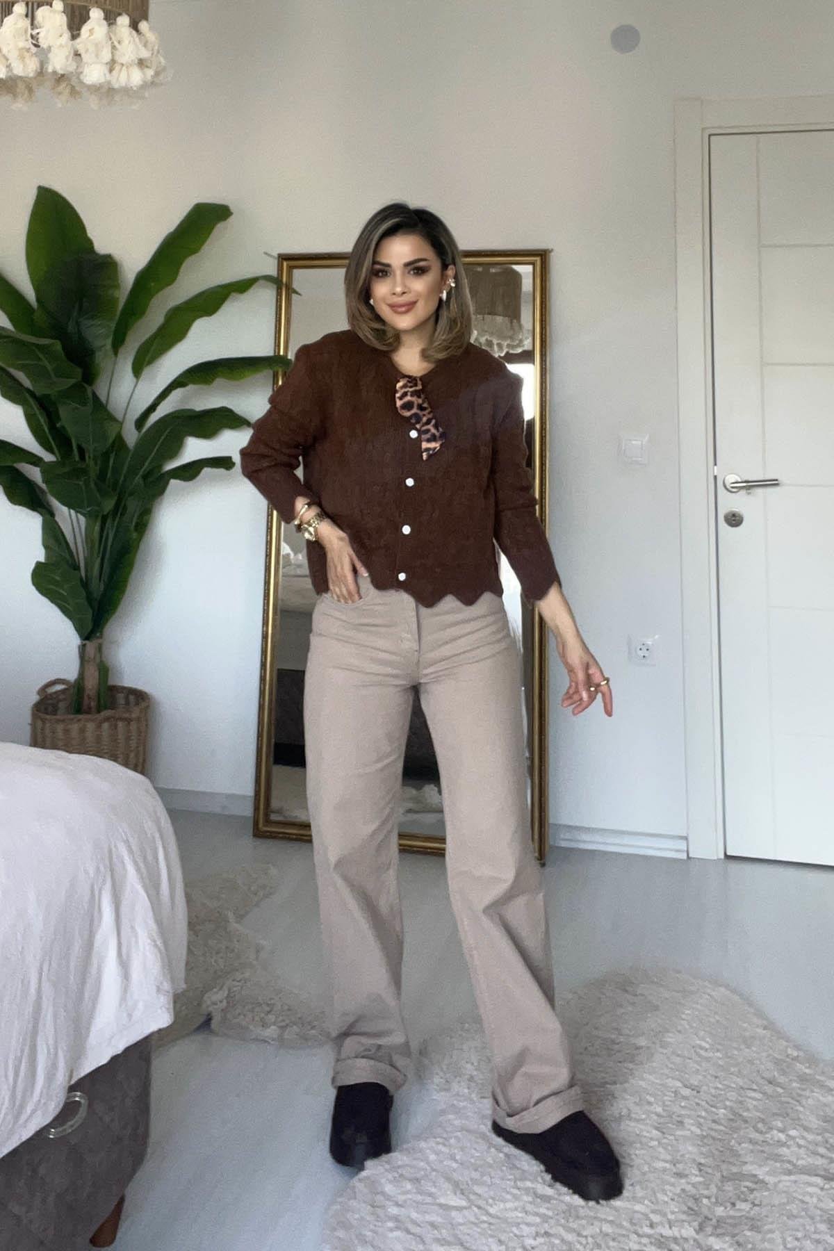 Eswomes Yüksek Bel Straight Jean Vizon