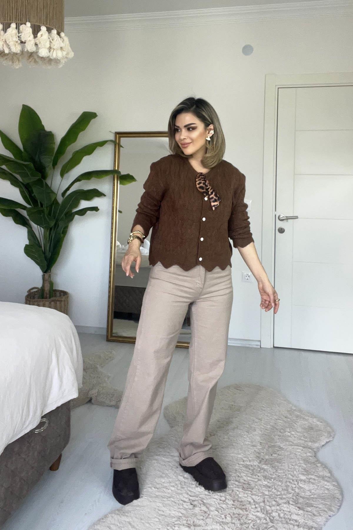 Eswomes Yüksek Bel Straight Jean Vizon