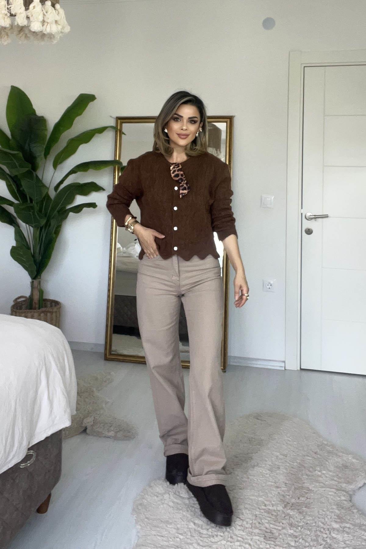 Eswomes Yüksek Bel Straight Jean Vizon