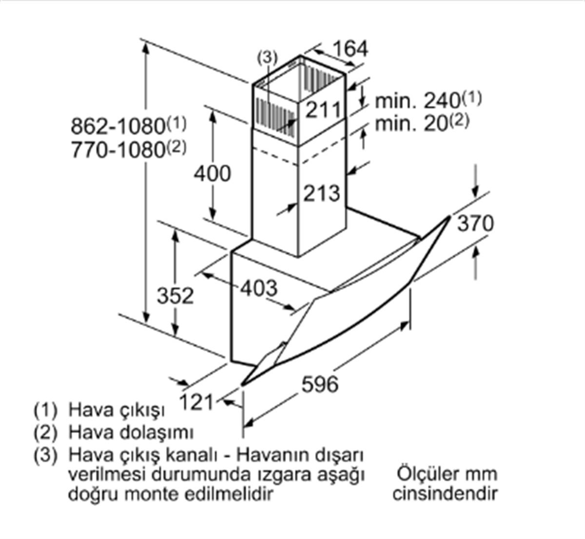Profilo Dve6G560 Siyah Duvar Tipi Eğimli Cam Davlumbaz