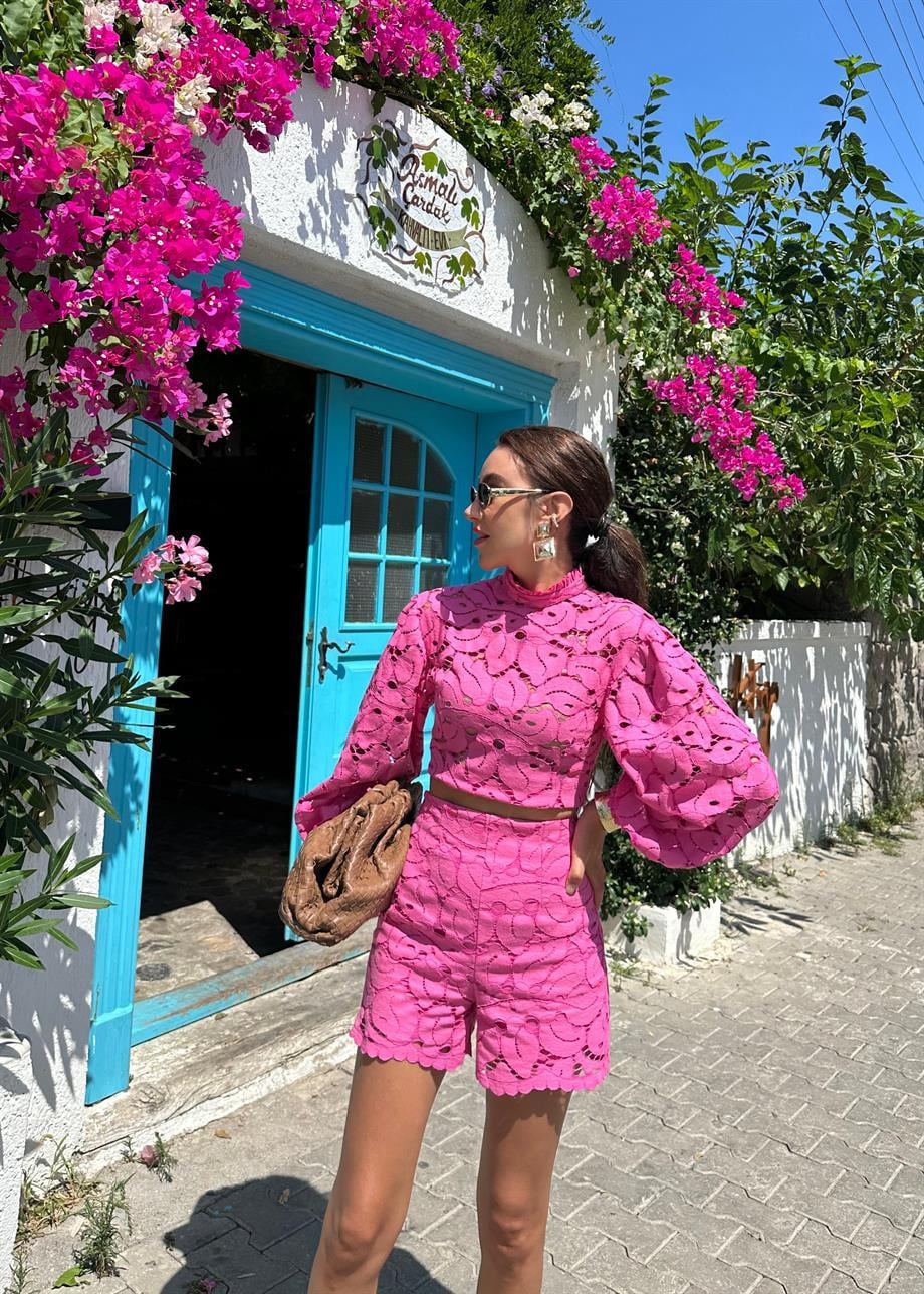 Güpür Şort Pembe