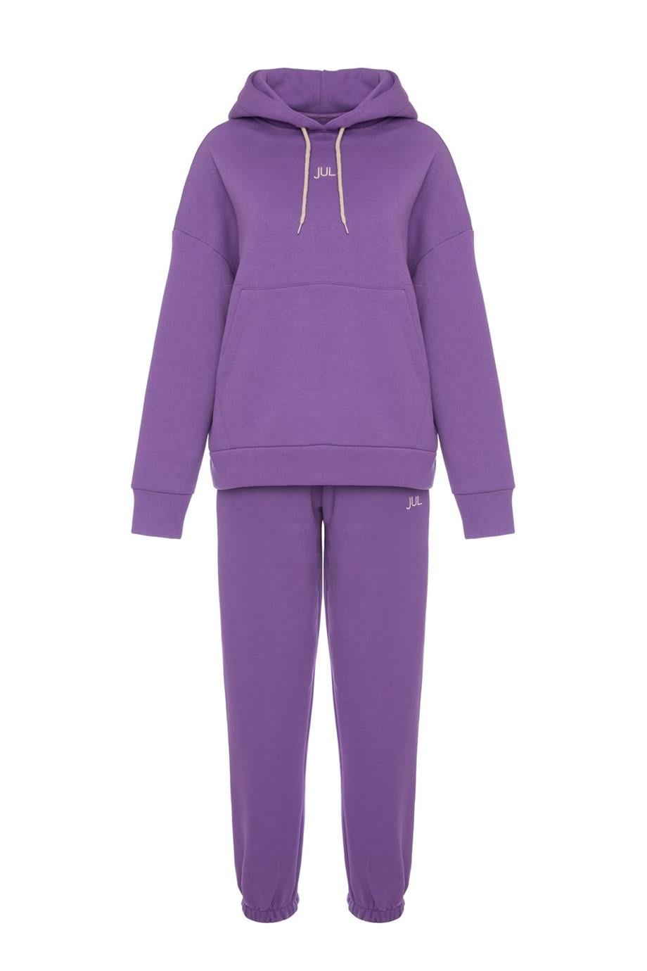 Hoodie Sweatshirt Şardonlu Mor