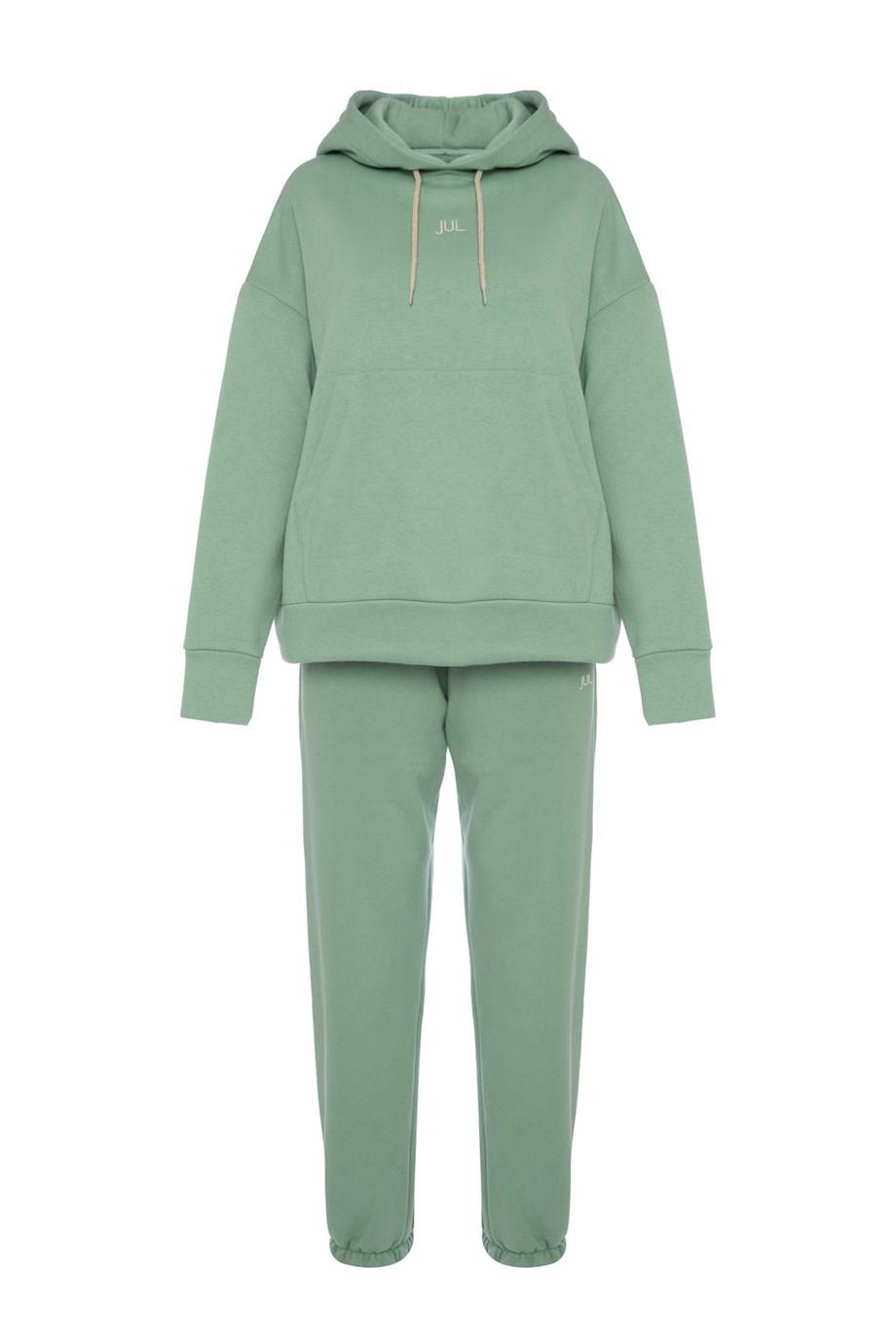 Hoodie Sweatshirt Şardonlu Yeşil