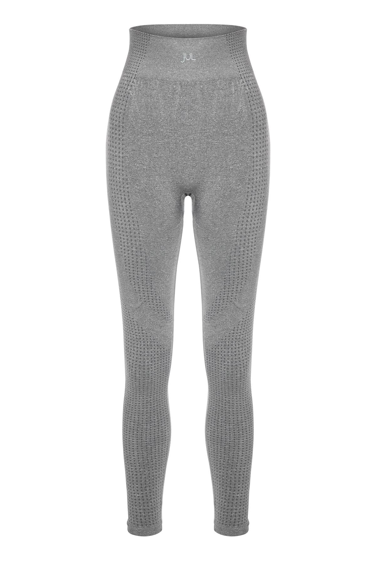 Uzun Kollu Crop Top - Tayt Takım Açık Gri