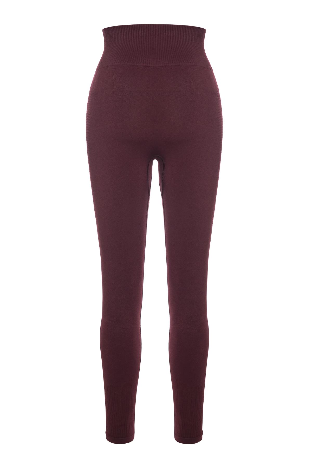Uzun Kollu Crop Top - Tayt Takım Mat Bordo