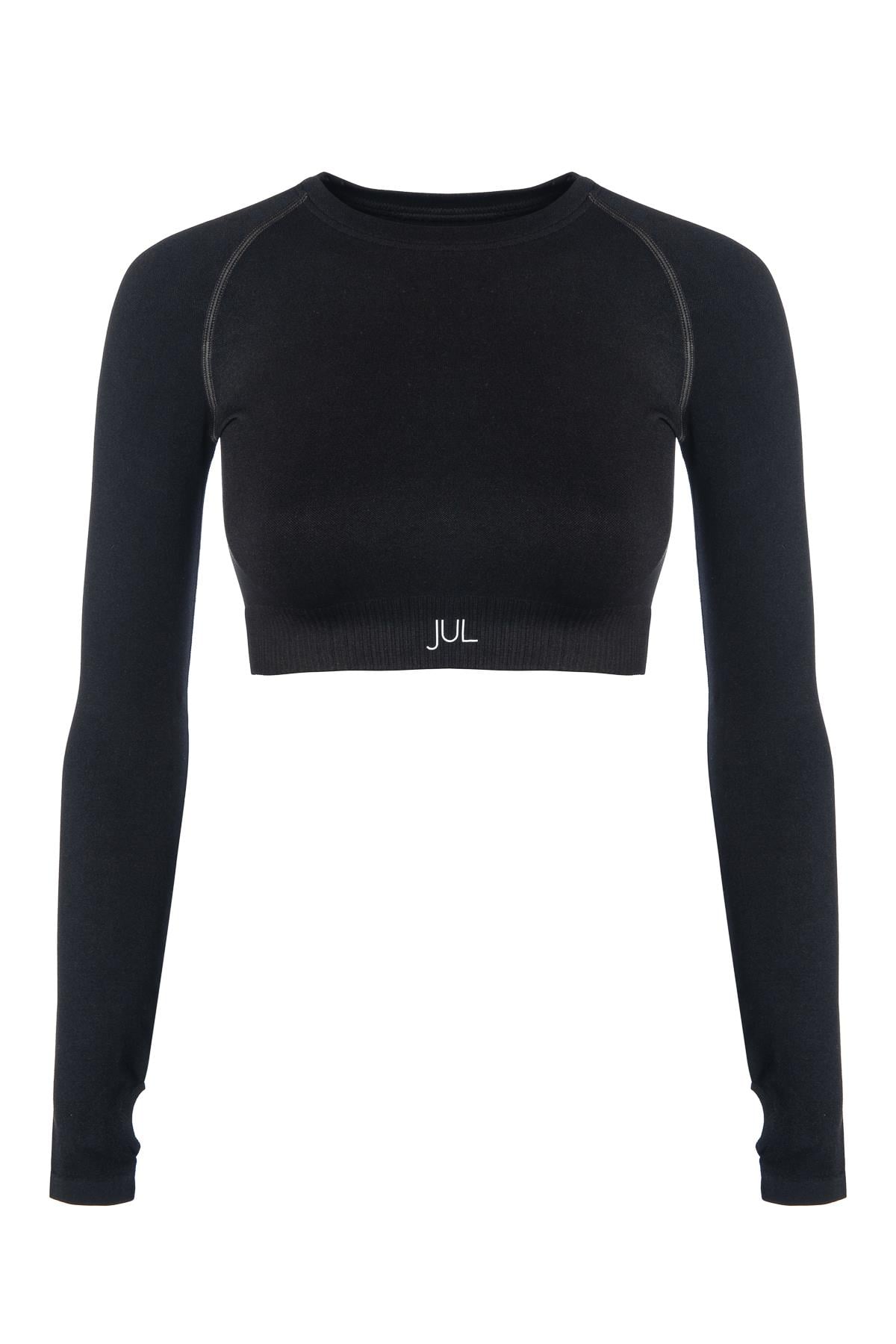 Uzun Kollu Crop Top - Tayt Takım Mat Siyah