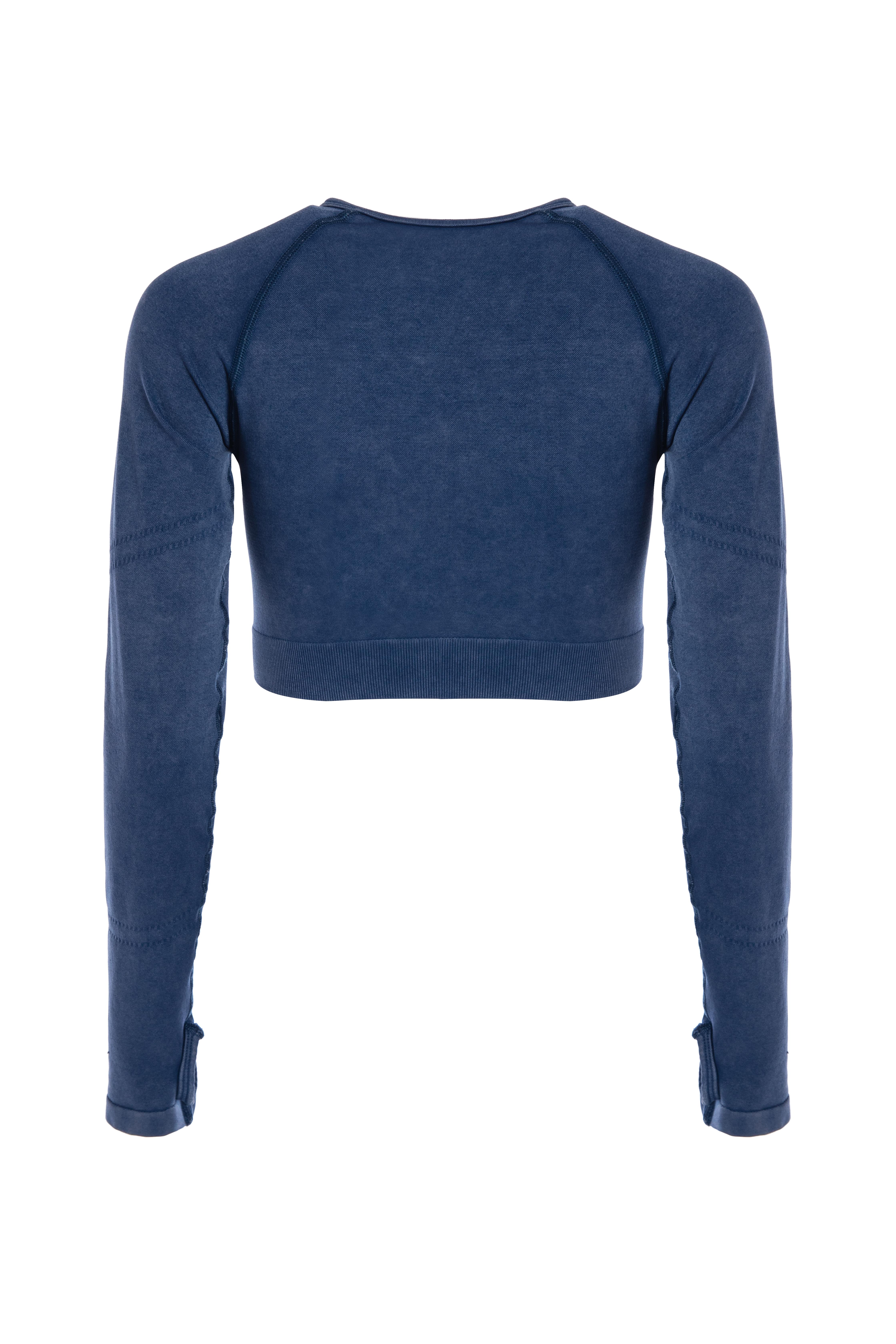 Uzun Kollu Crop Top - Tayt Takım Mavi