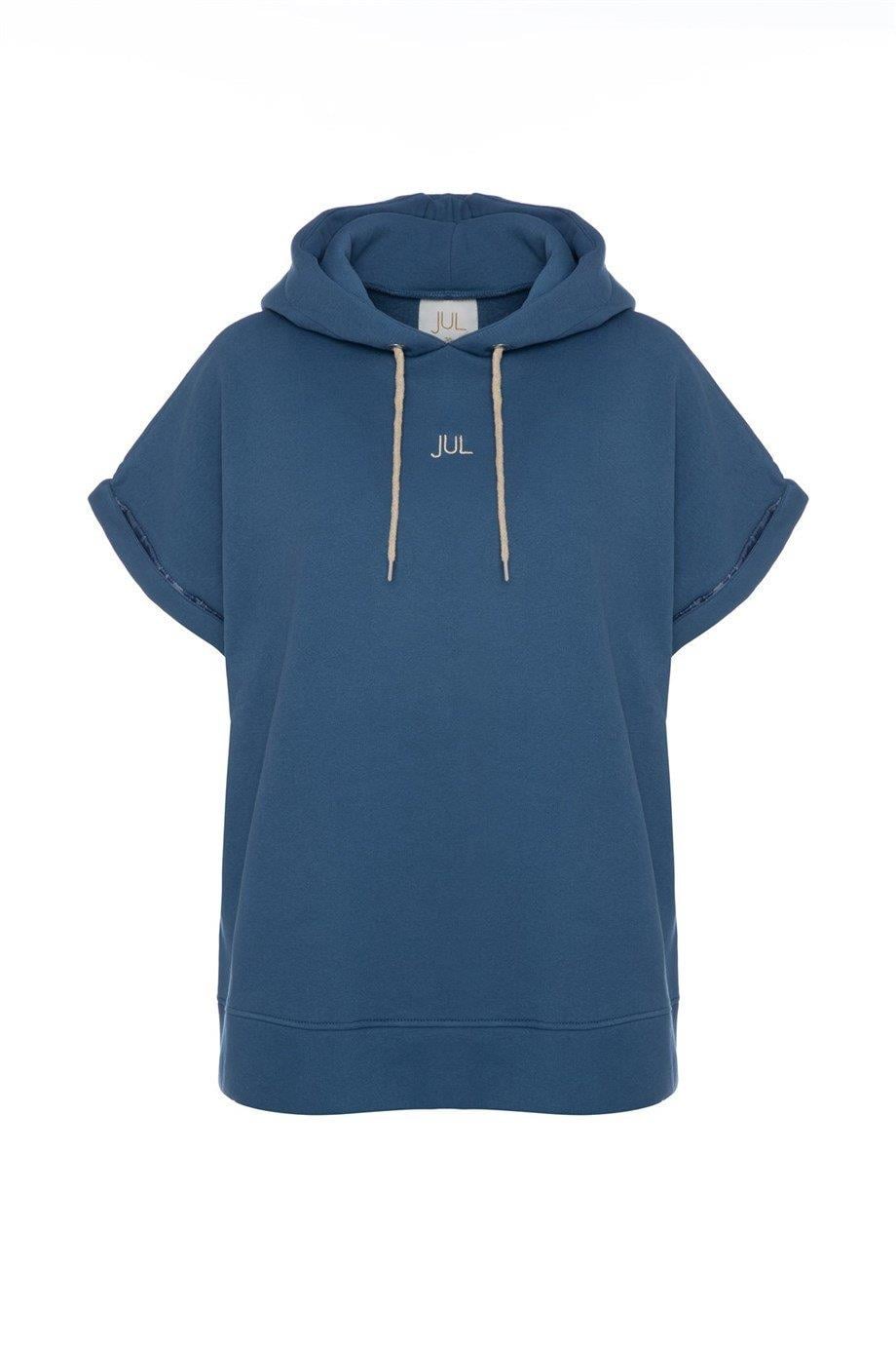Vatkalı Kolsuz Sweatshirt Şardonlu Mavi