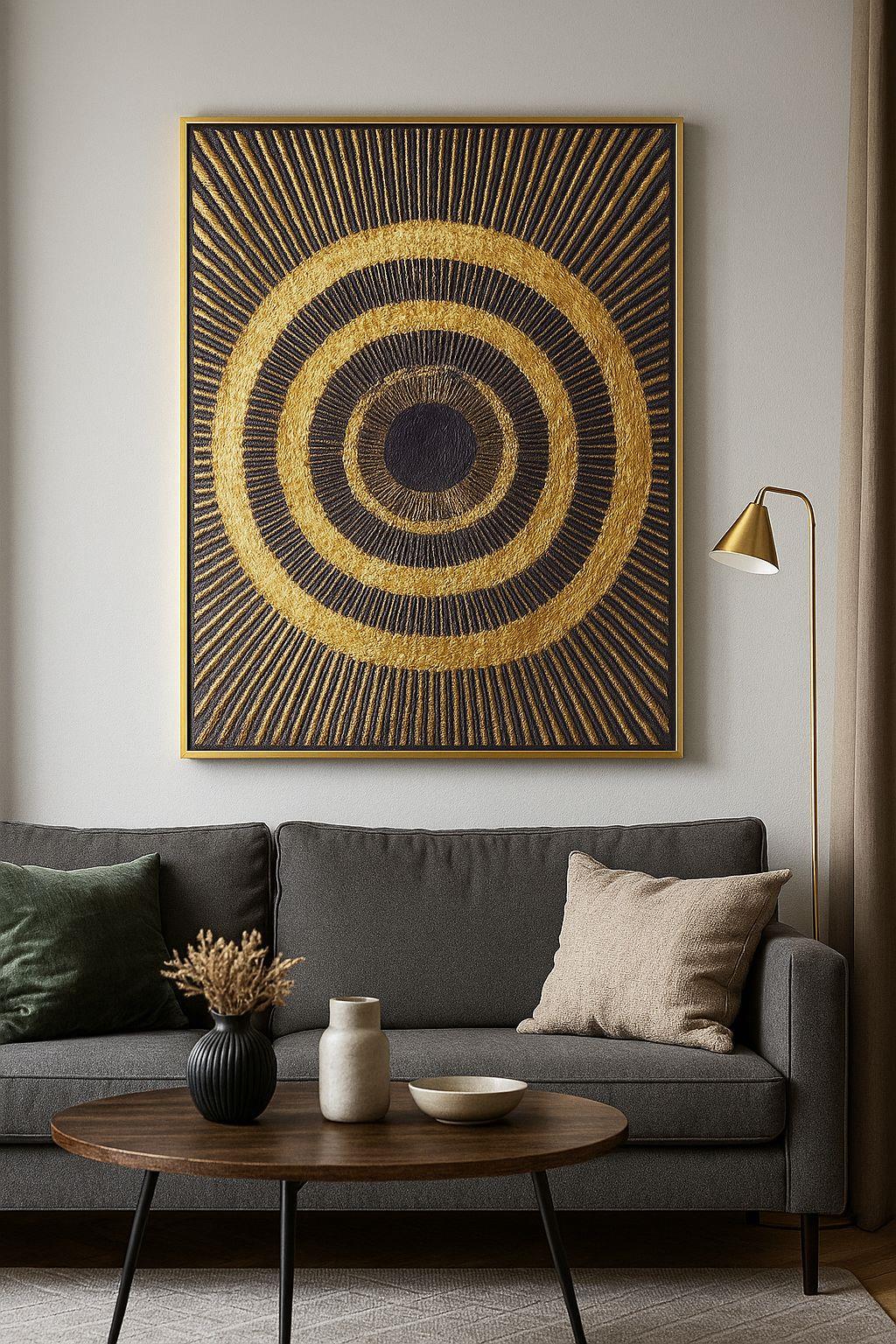 70x95 cm Siyah Gold Kompozisyon Soyut Yağlı Boya Dokulu Tablo