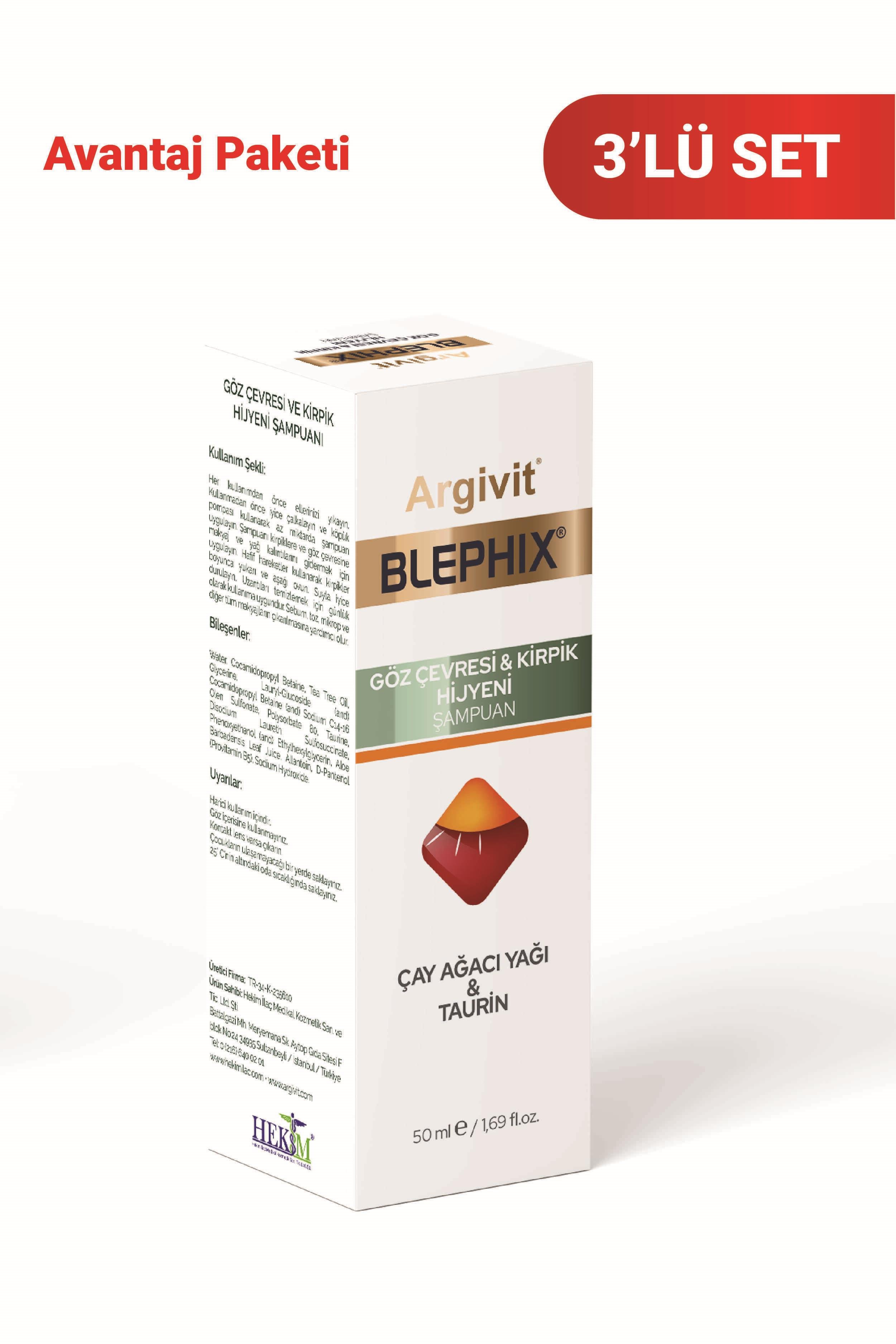 Argivit Blephix Göz Çevresi ve Kirpik Temizleyici Şampuan 50 ml 3'lü Paket