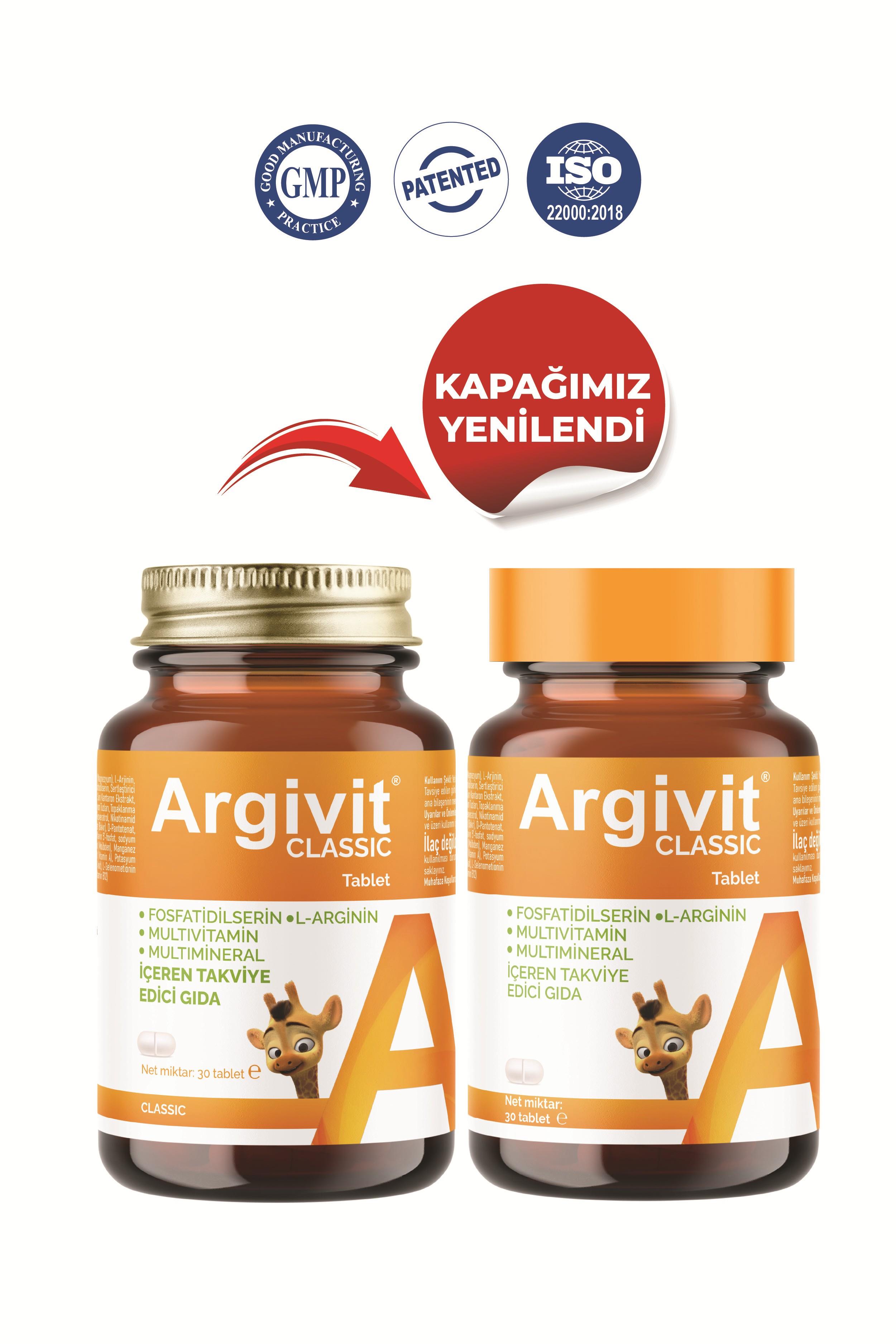 Argivit Classic Fosfotidilserin, L-Arjinin, Multivitamin ve Multimineral İçeren Tablet 3’lü Paket 30 Tablet