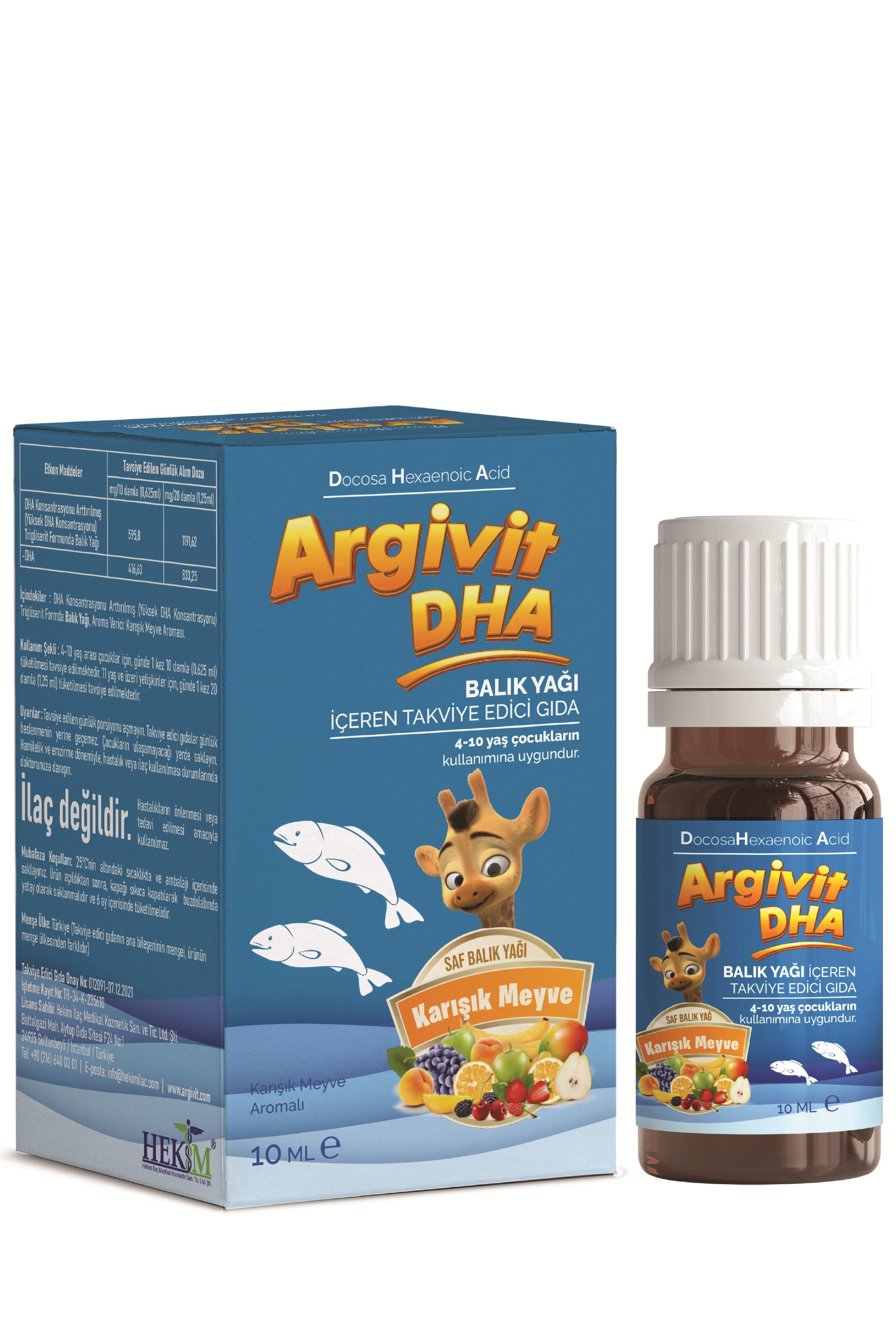 Argivit DHA 10 ml Damla Balık Yağı İçeren Takviye Edici Gıda 2’li Paket - Karışık Meyve Aromalı 